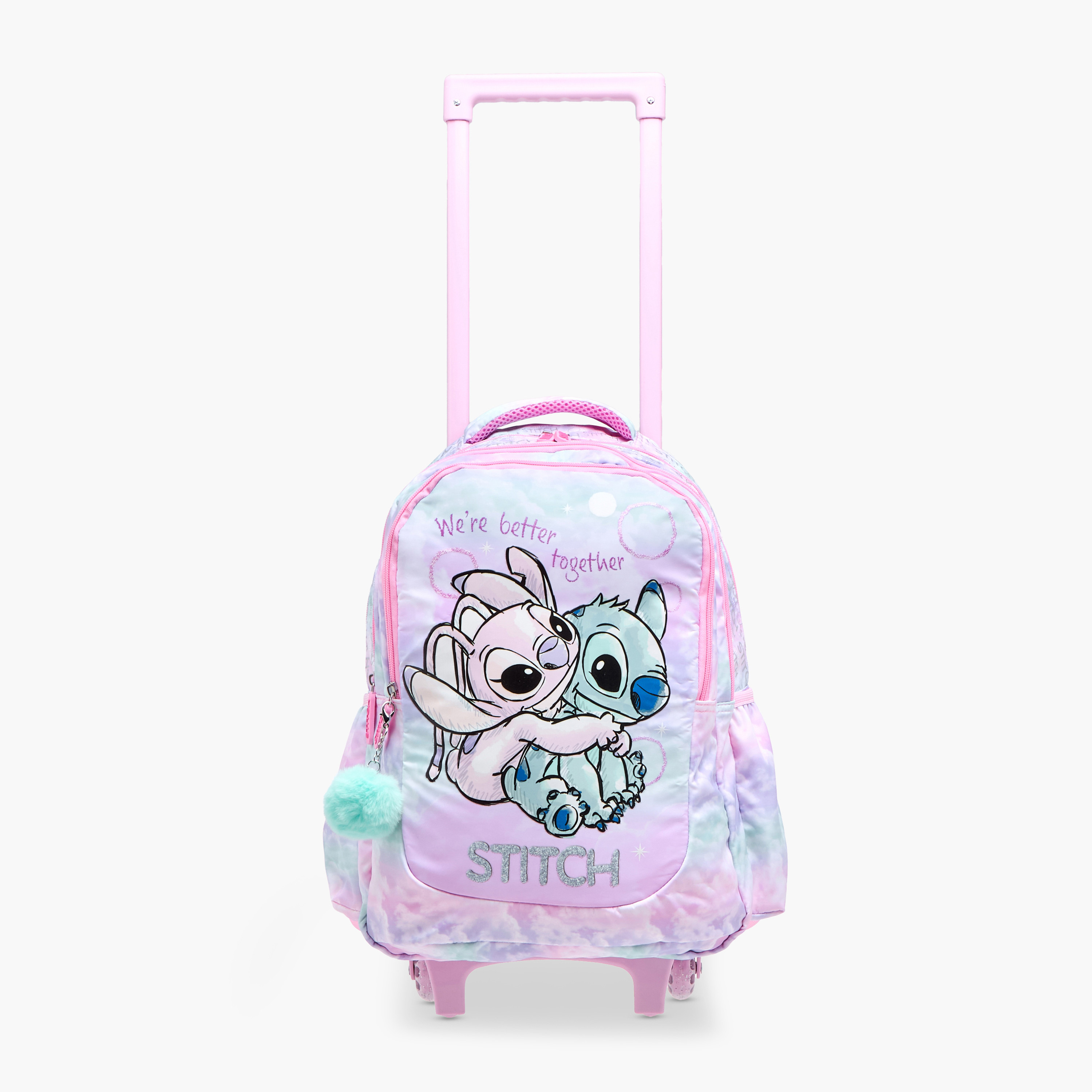 Disney Stitch and Angel Print Trolley Backpack with Retractable Handle - 16 inches-school-bagsandbackpacks-trolleybags-image-9