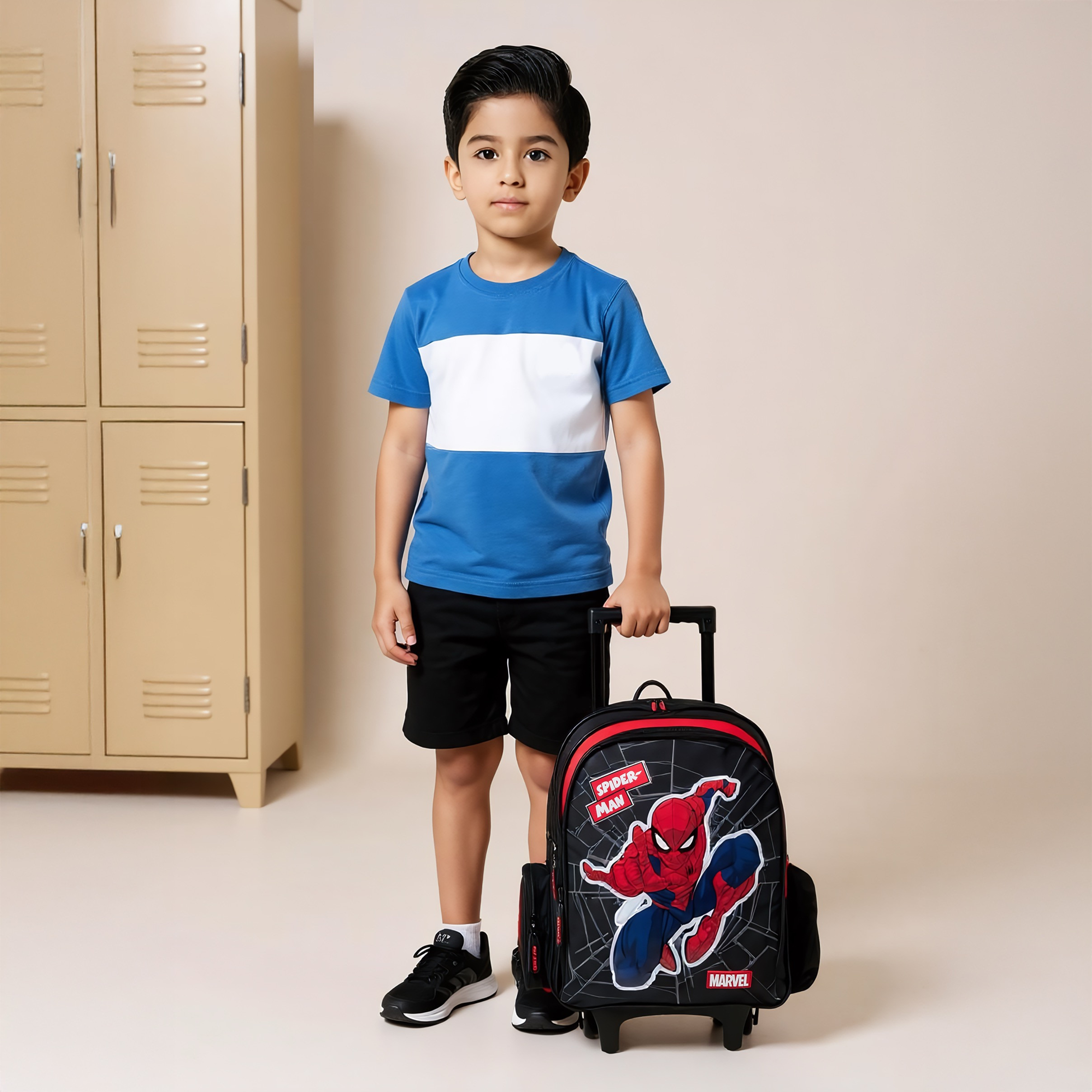 Spider-Man Print Trolley Backpack with Retractable Handle - 16 inches-school-bagsandbackpacks-trolleybags-image-2