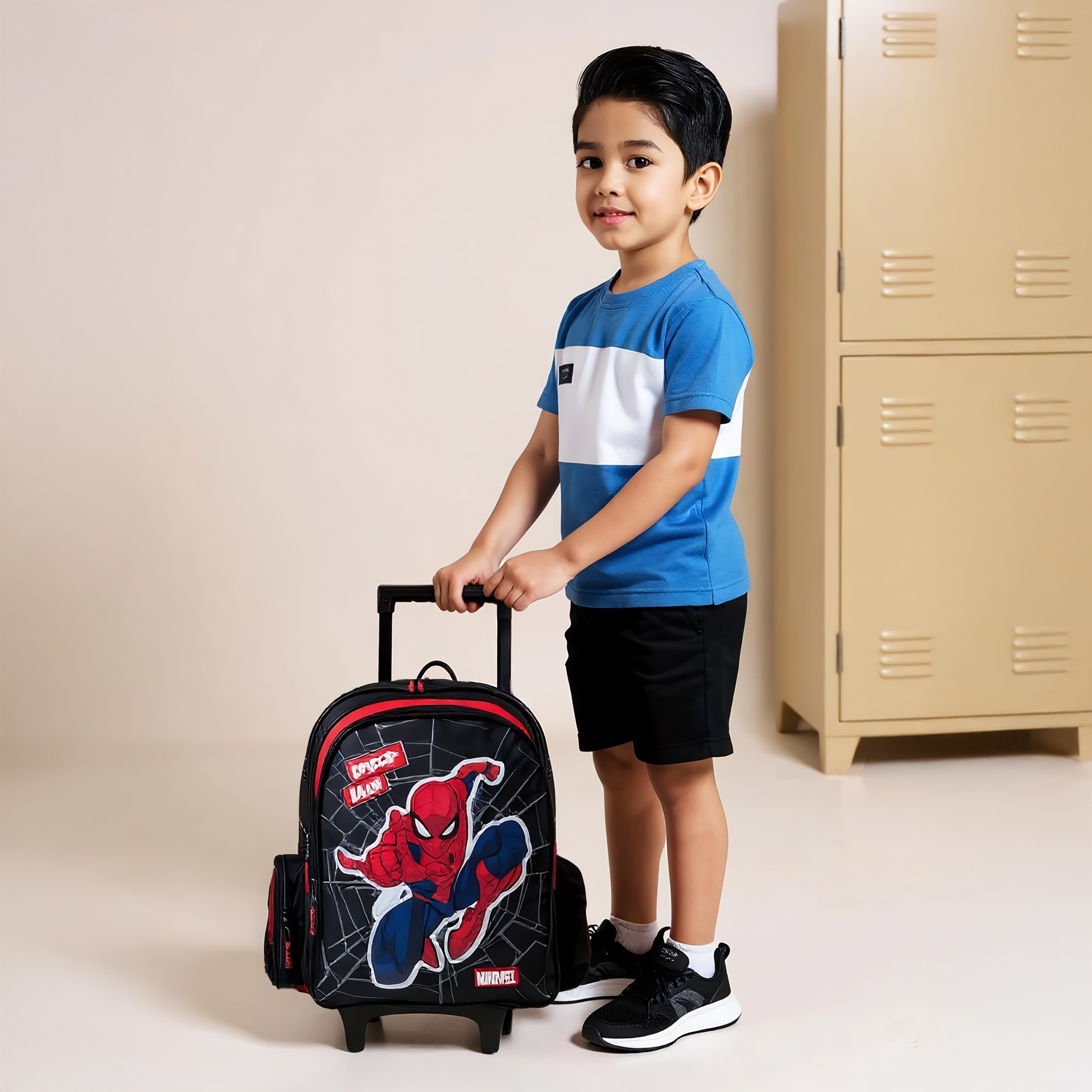 Spider-Man Print Trolley Backpack with Retractable Handle - 16 inches-school-bagsandbackpacks-trolleybags-image-3