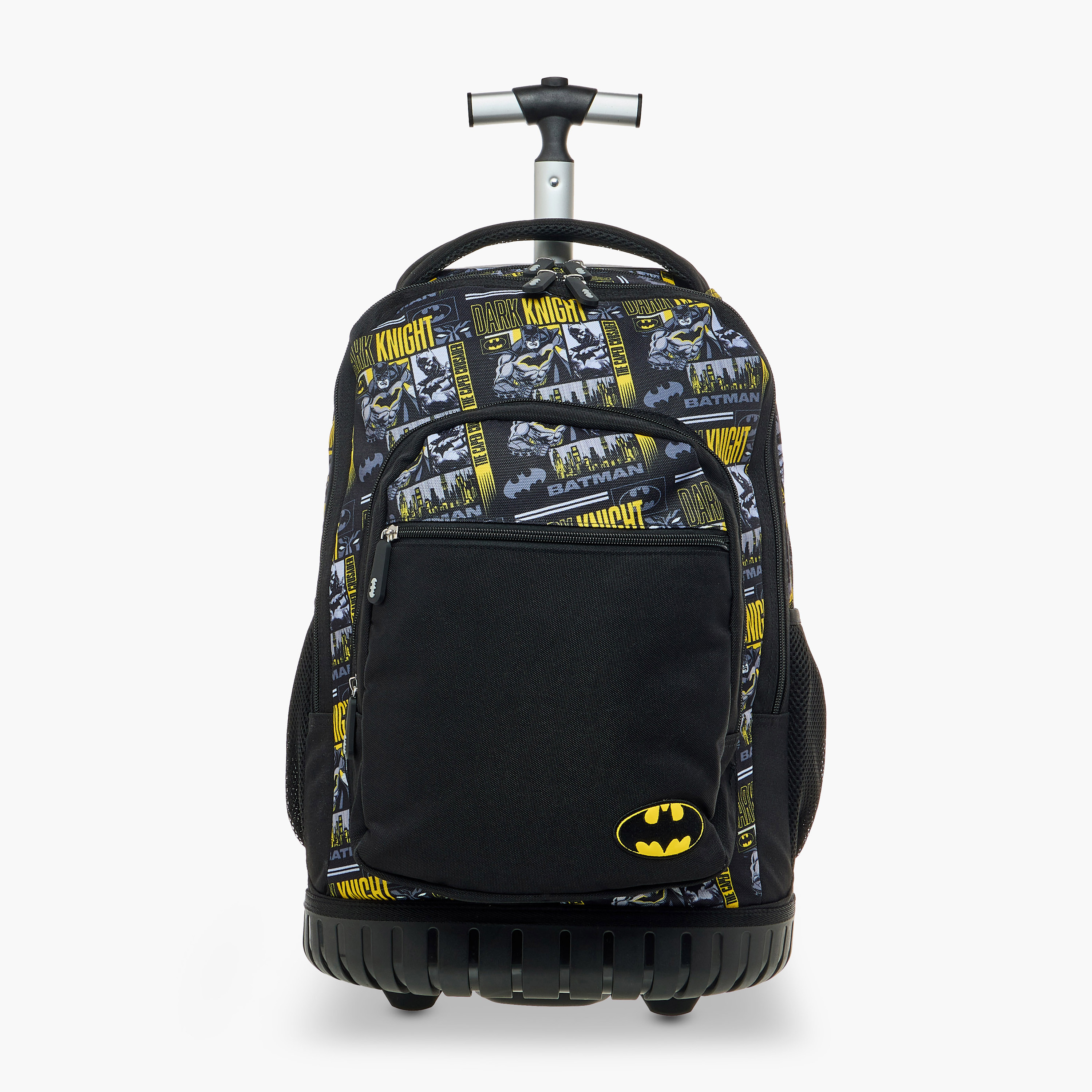 Batman Print Trolley Backpack with Retractable Handle and Zip Closure-school-bagsandbackpacks-trolleybags-image-1