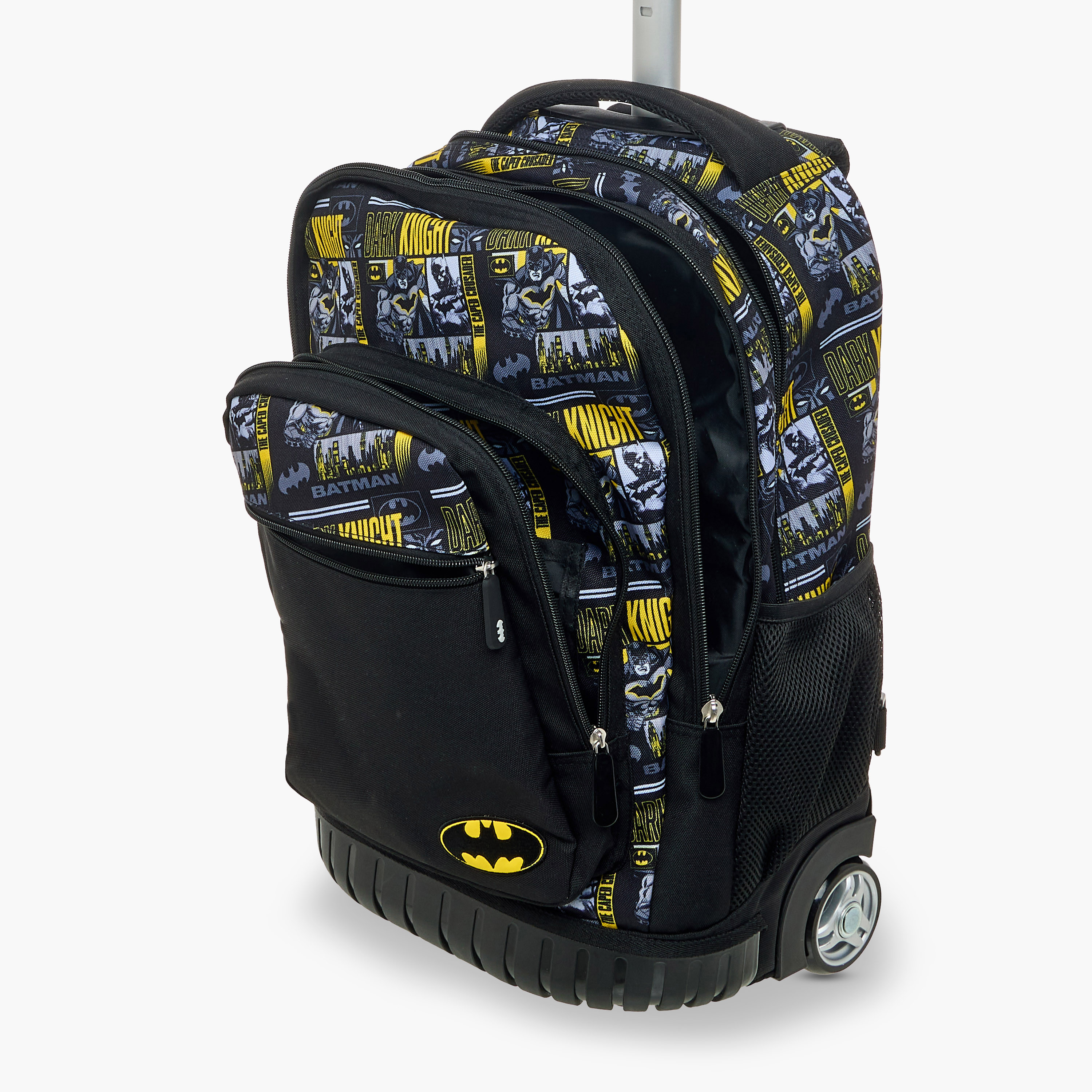 Batman Print Trolley Backpack with Retractable Handle and Zip Closure-school-bagsandbackpacks-trolleybags-image-16