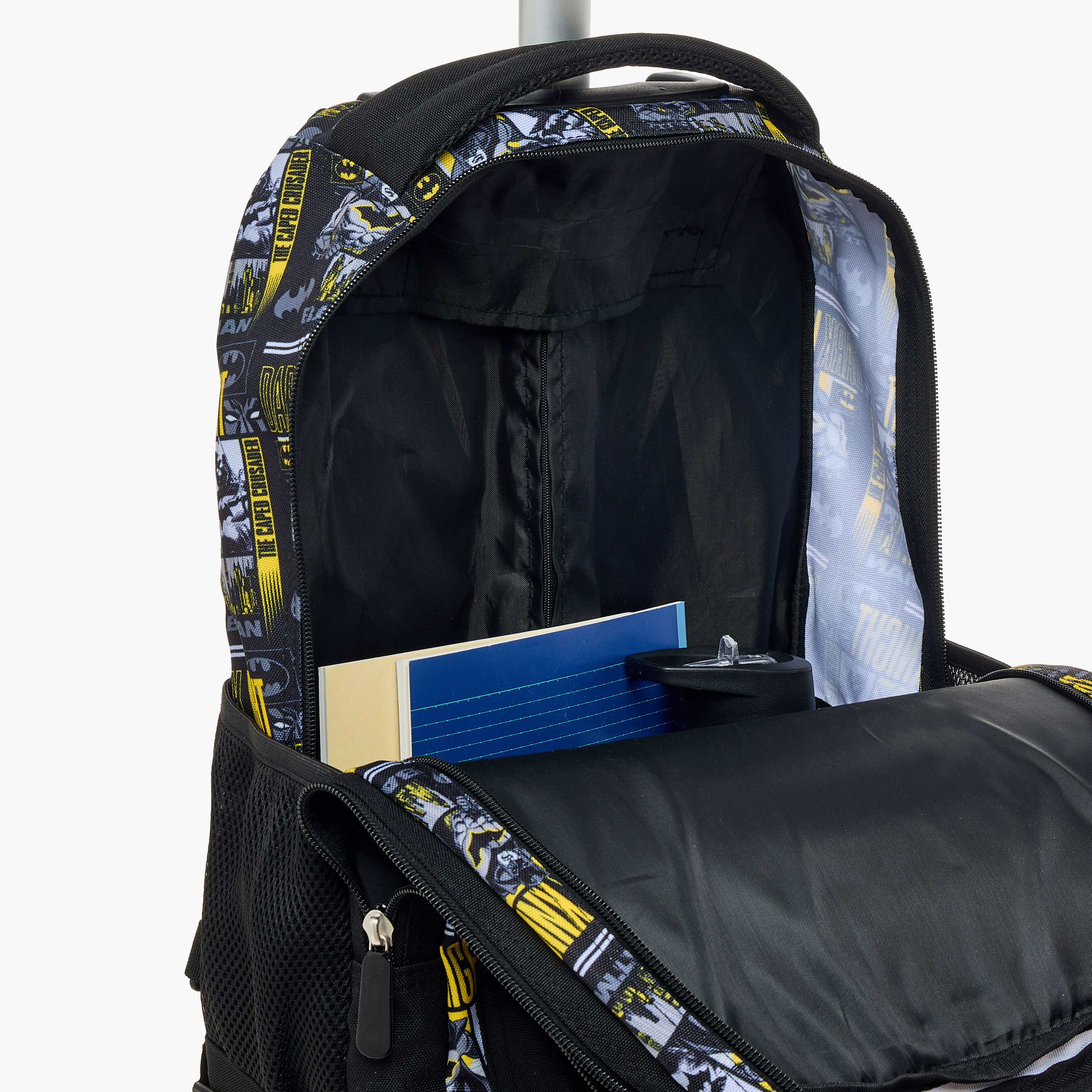 Batman Print Trolley Backpack with Retractable Handle and Zip Closure-school-bagsandbackpacks-trolleybags-image-17