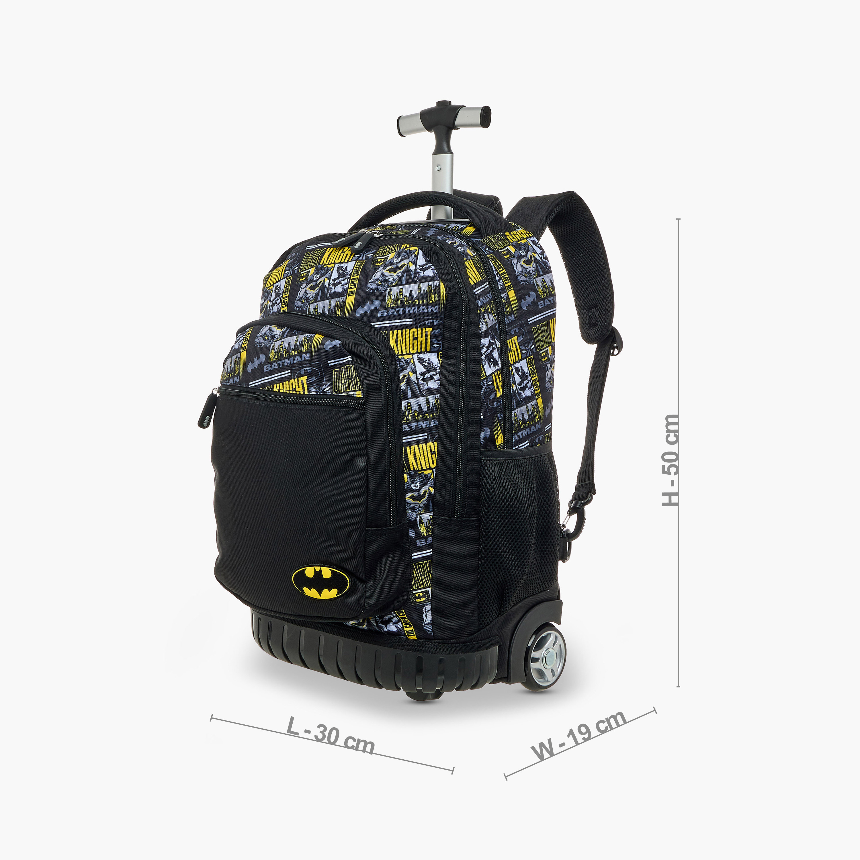 Batman Print Trolley Backpack with Retractable Handle and Zip Closure-school-bagsandbackpacks-trolleybags-image-4
