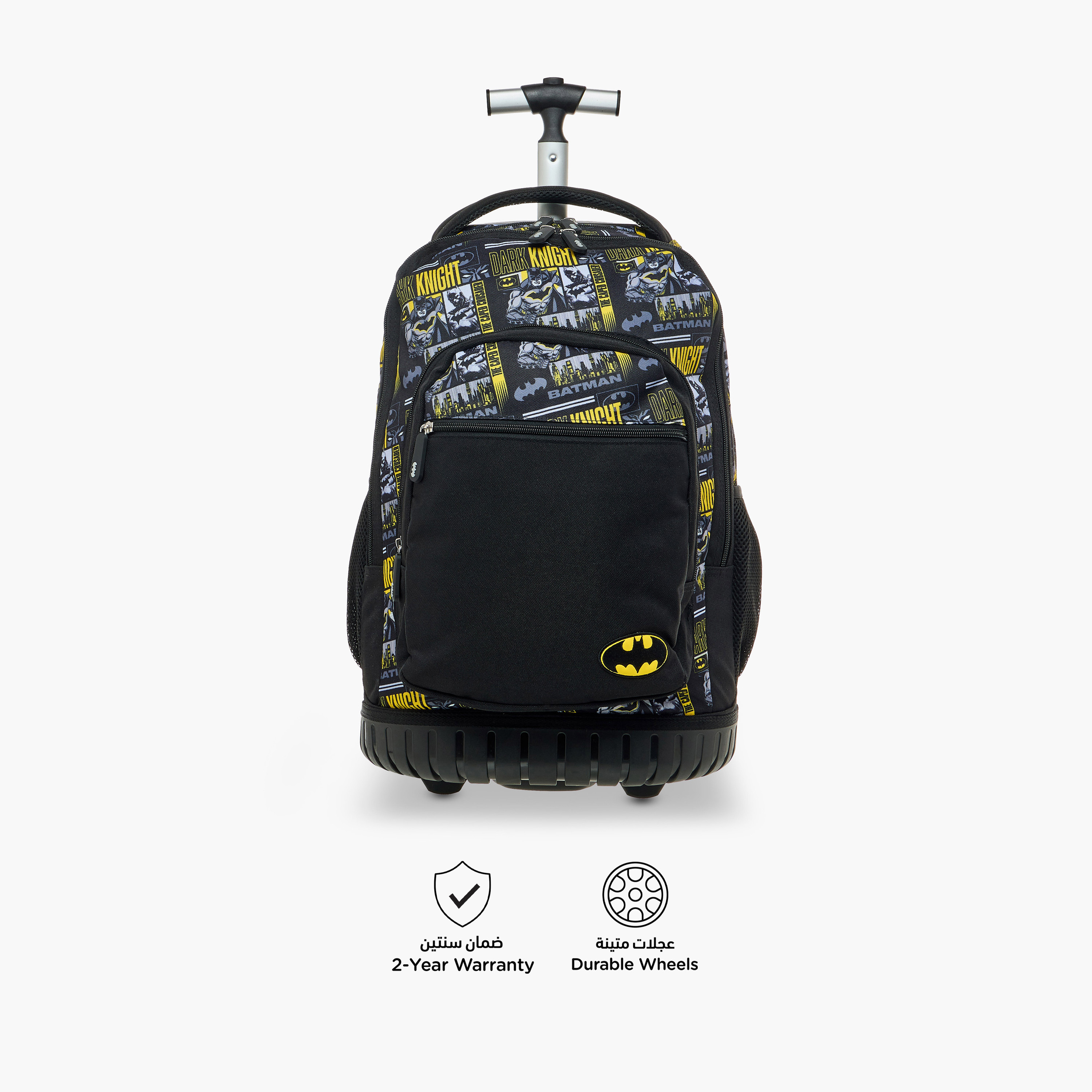 Batman Print Trolley Backpack with Retractable Handle and Zip Closure-school-bagsandbackpacks-trolleybags-image-6