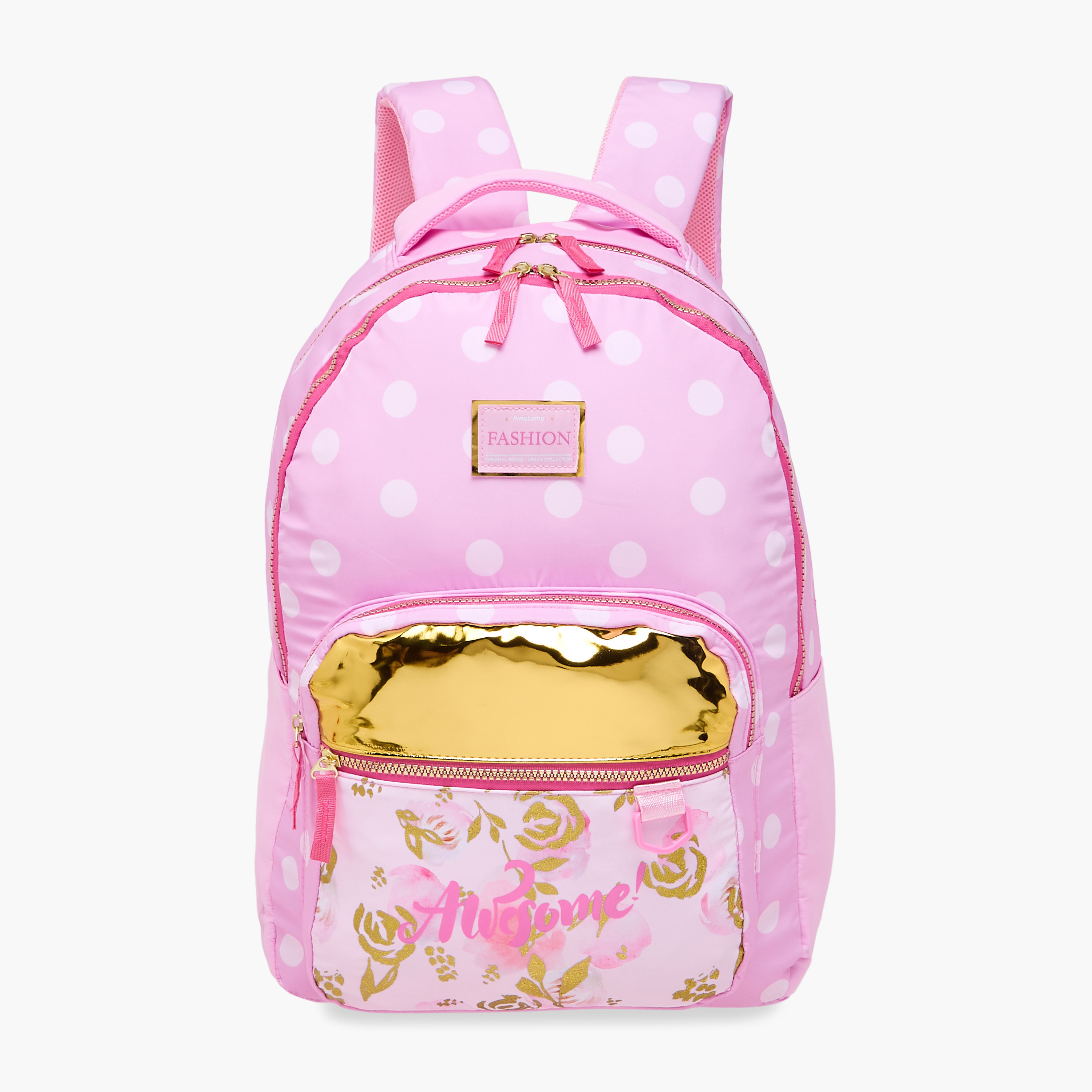 Juniors Polka Dot Print Backpack with Adjustable Shoulder Straps and Zip Closure - 18 inches-school-bagsandbackpacks-backpacks-image-1