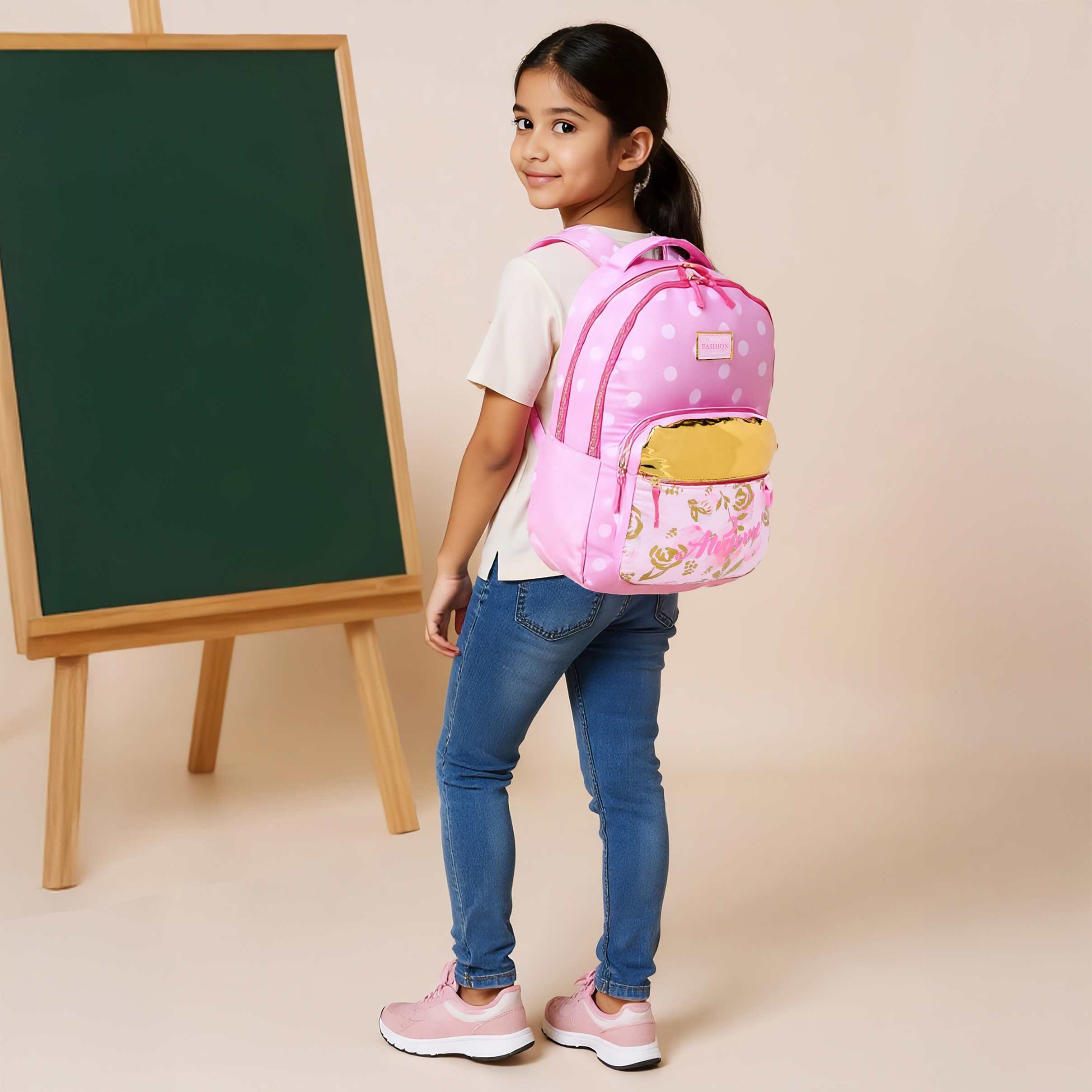 Juniors Polka Dot Print Backpack with Adjustable Shoulder Straps and Zip Closure - 18 inches-school-bagsandbackpacks-backpacks-image-2