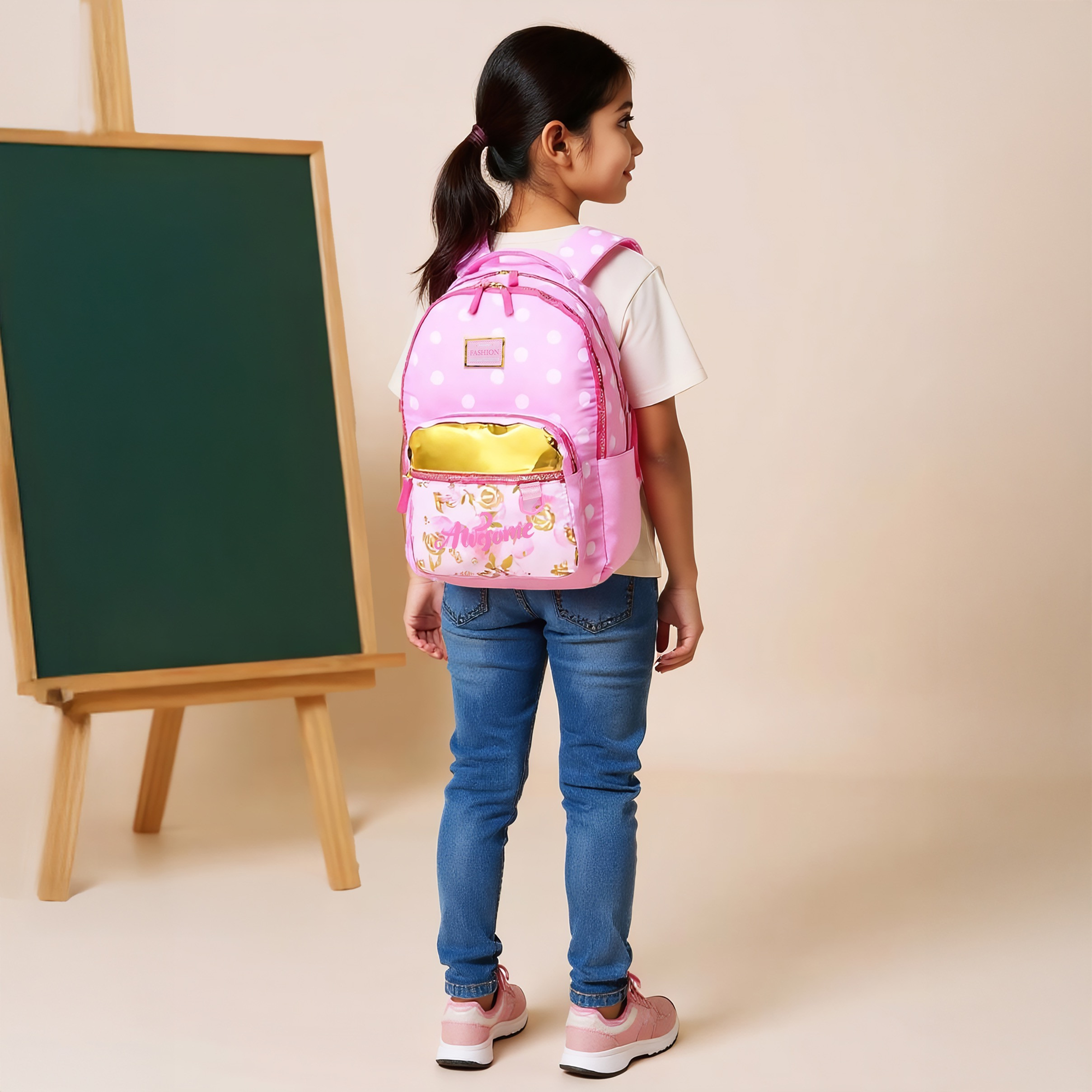 Juniors Polka Dot Print Backpack with Adjustable Shoulder Straps and Zip Closure - 18 inches-school-bagsandbackpacks-backpacks-image-3