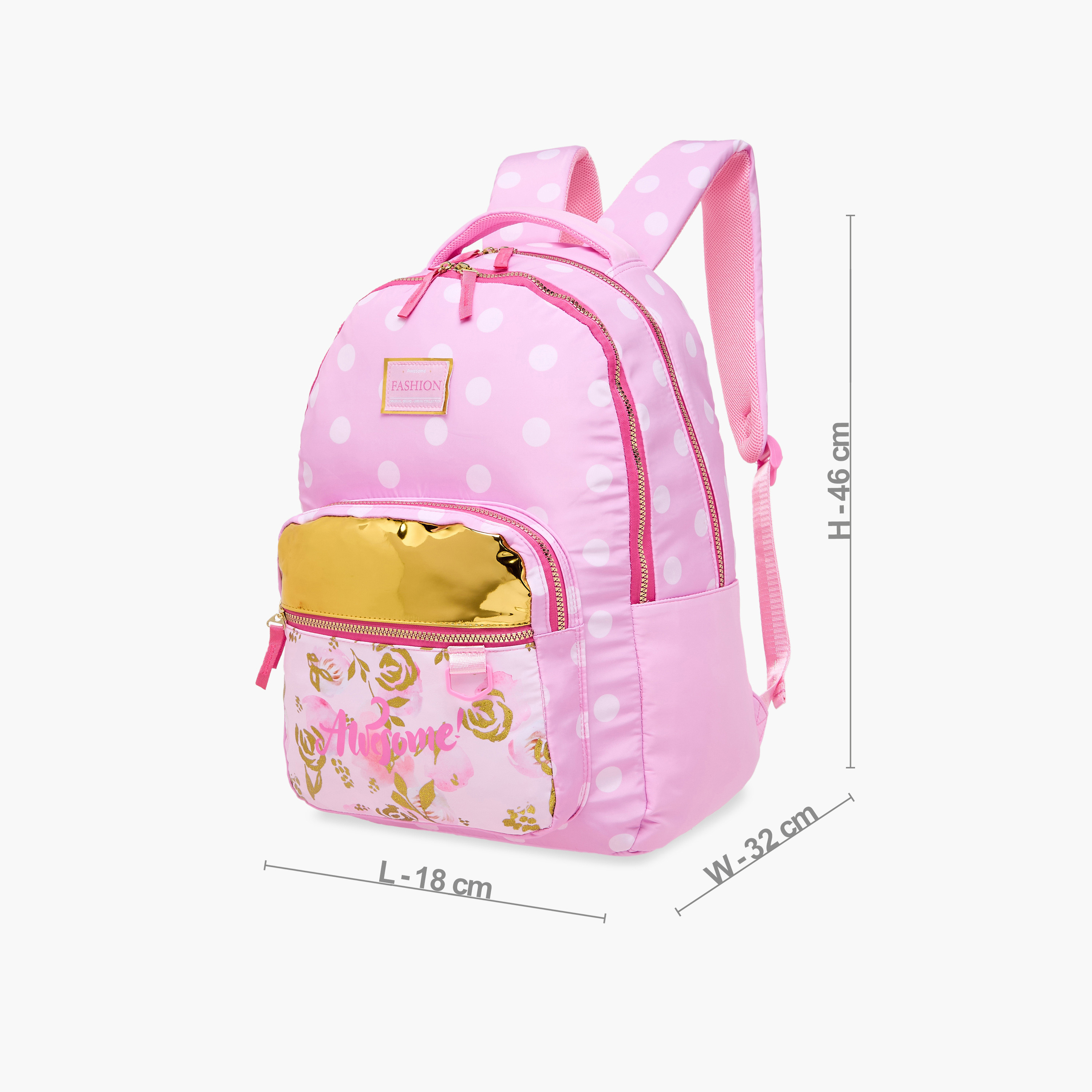 Juniors Polka Dot Print Backpack with Adjustable Shoulder Straps and Zip Closure - 18 inches-school-bagsandbackpacks-backpacks-image-4