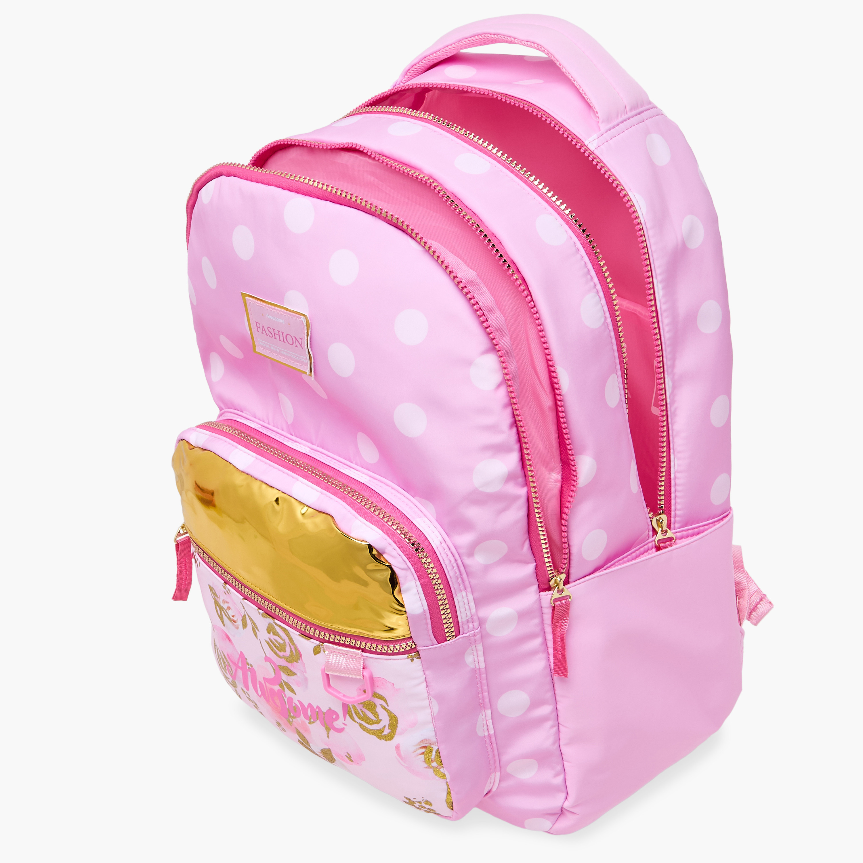 Juniors Polka Dot Print Backpack with Adjustable Shoulder Straps and Zip Closure - 18 inches-school-bagsandbackpacks-backpacks-image-10