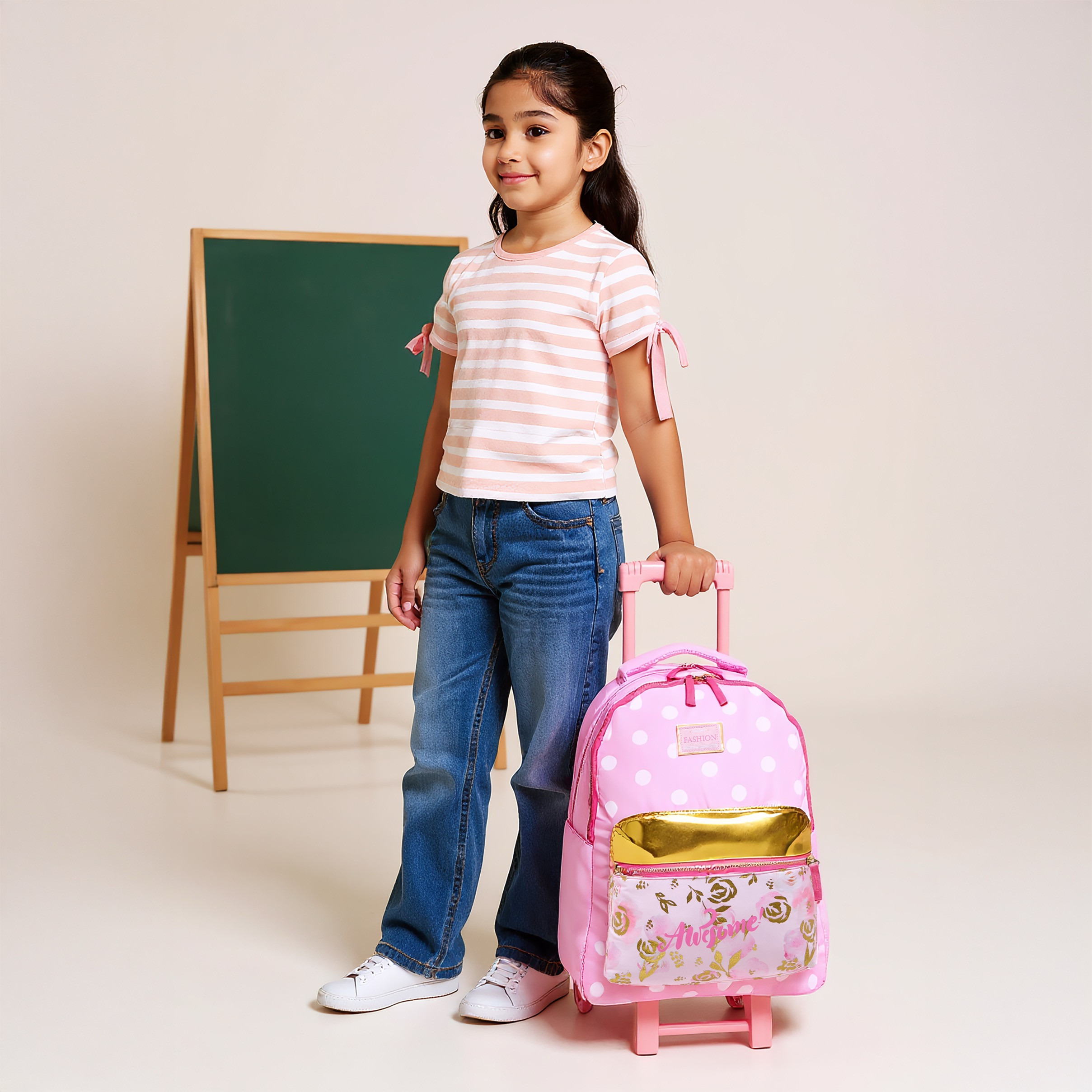 شنطة ترولي للبنات 8-13 سنة بحزام قابل للتعديل وطبعات من جونيورز-school-bagsandbackpacks-trolleybags-image-9