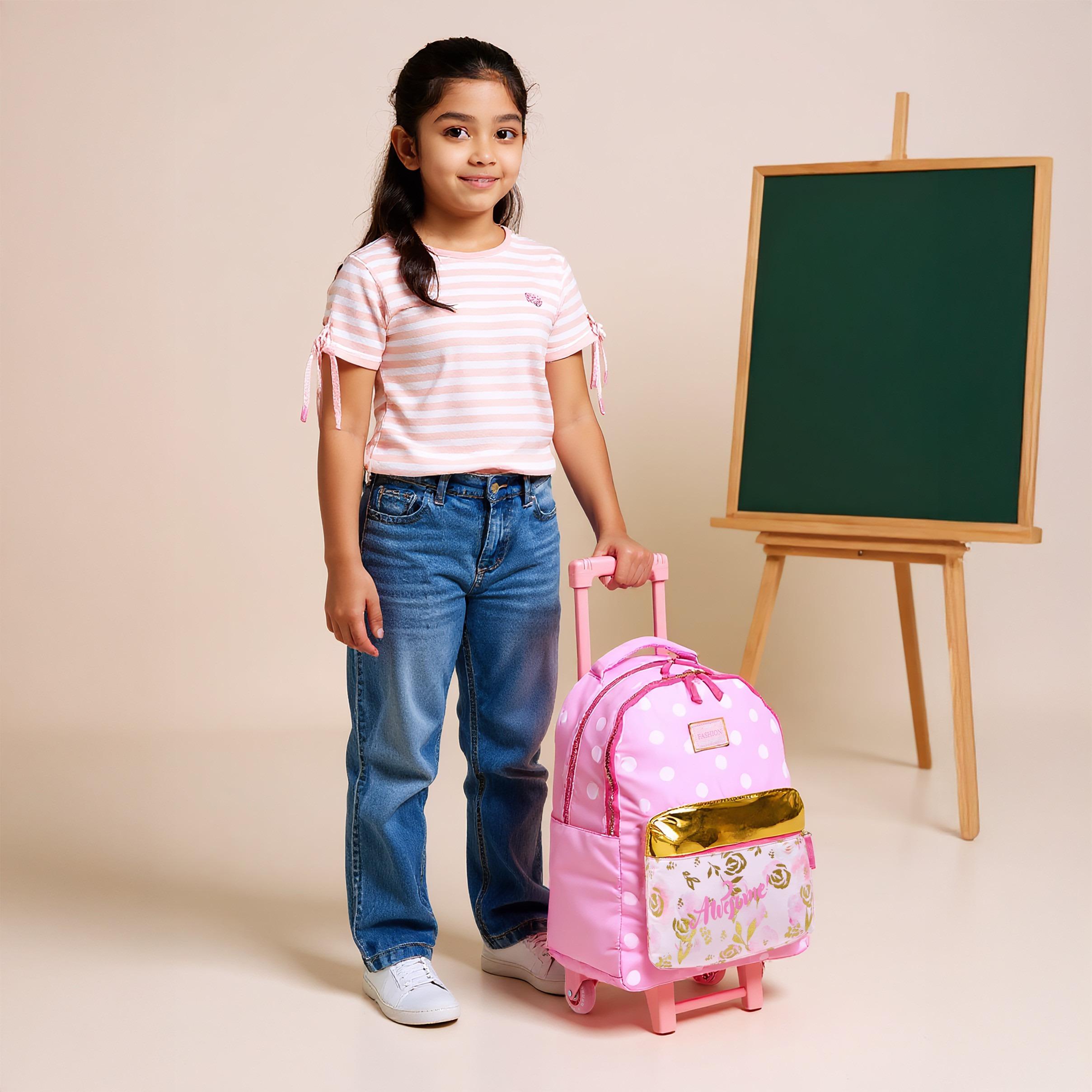 شنطة ترولي للبنات 8-13 سنة بحزام قابل للتعديل وطبعات من جونيورز-school-bagsandbackpacks-trolleybags-image-8