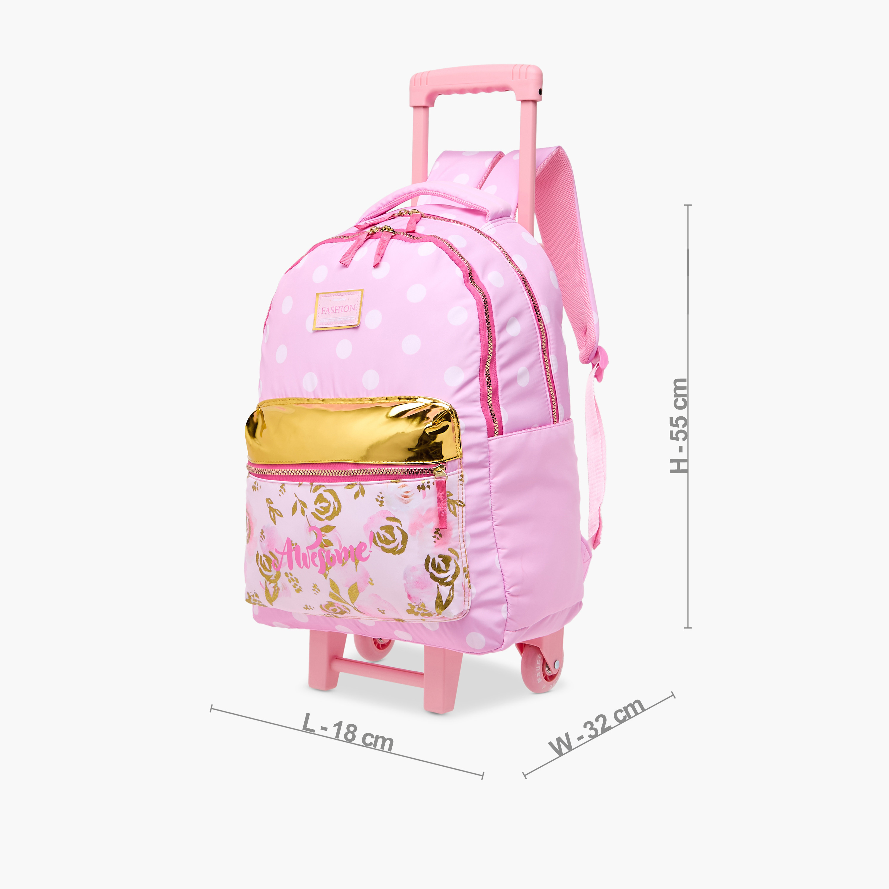 شنطة ترولي للبنات 8-13 سنة بحزام قابل للتعديل وطبعات من جونيورز-school-bagsandbackpacks-trolleybags-image-7