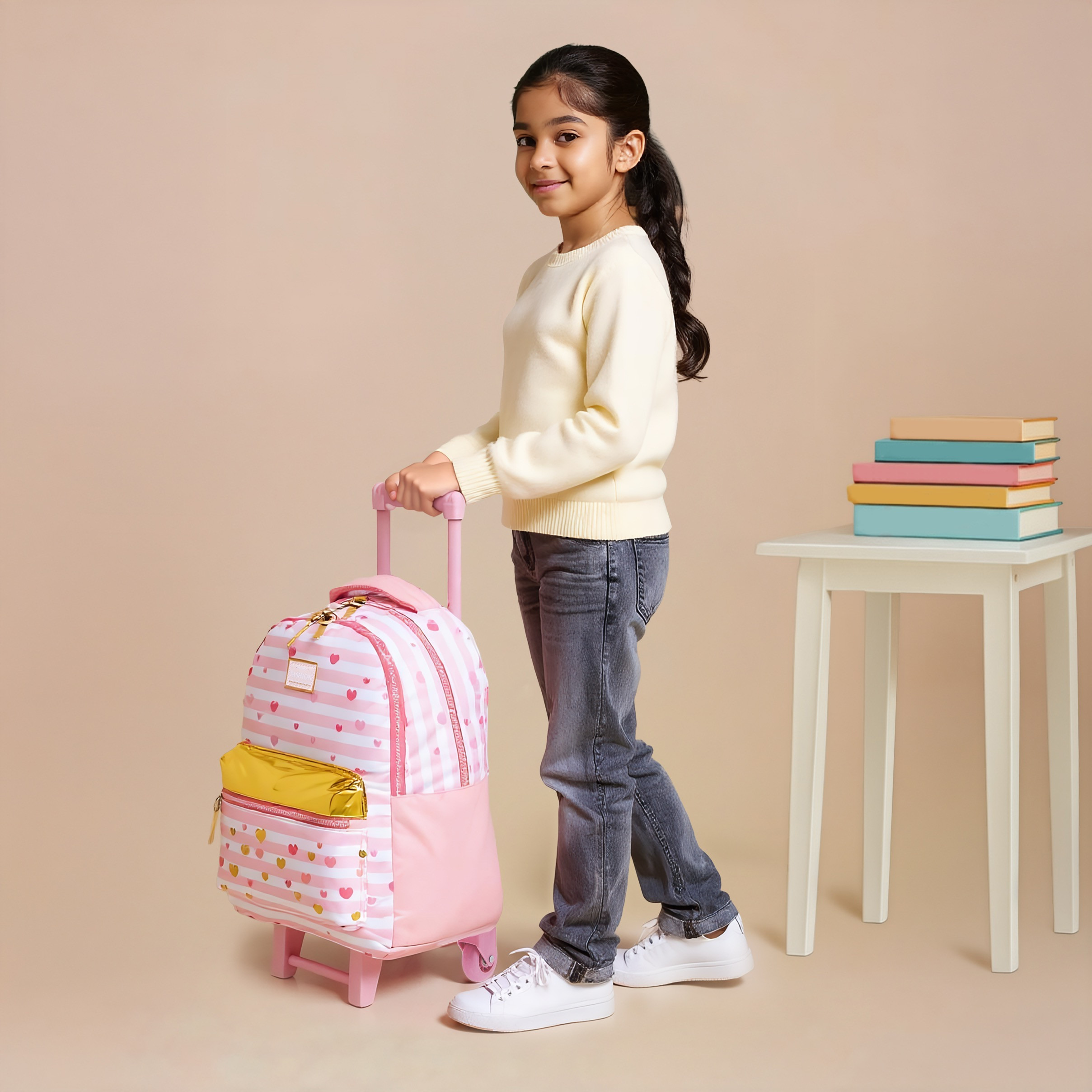 Juniors Striped Trolley Bag for Girls 8-13 Years with Adjustable Strap -school-bagsandbackpacks-trolleybags-image-3