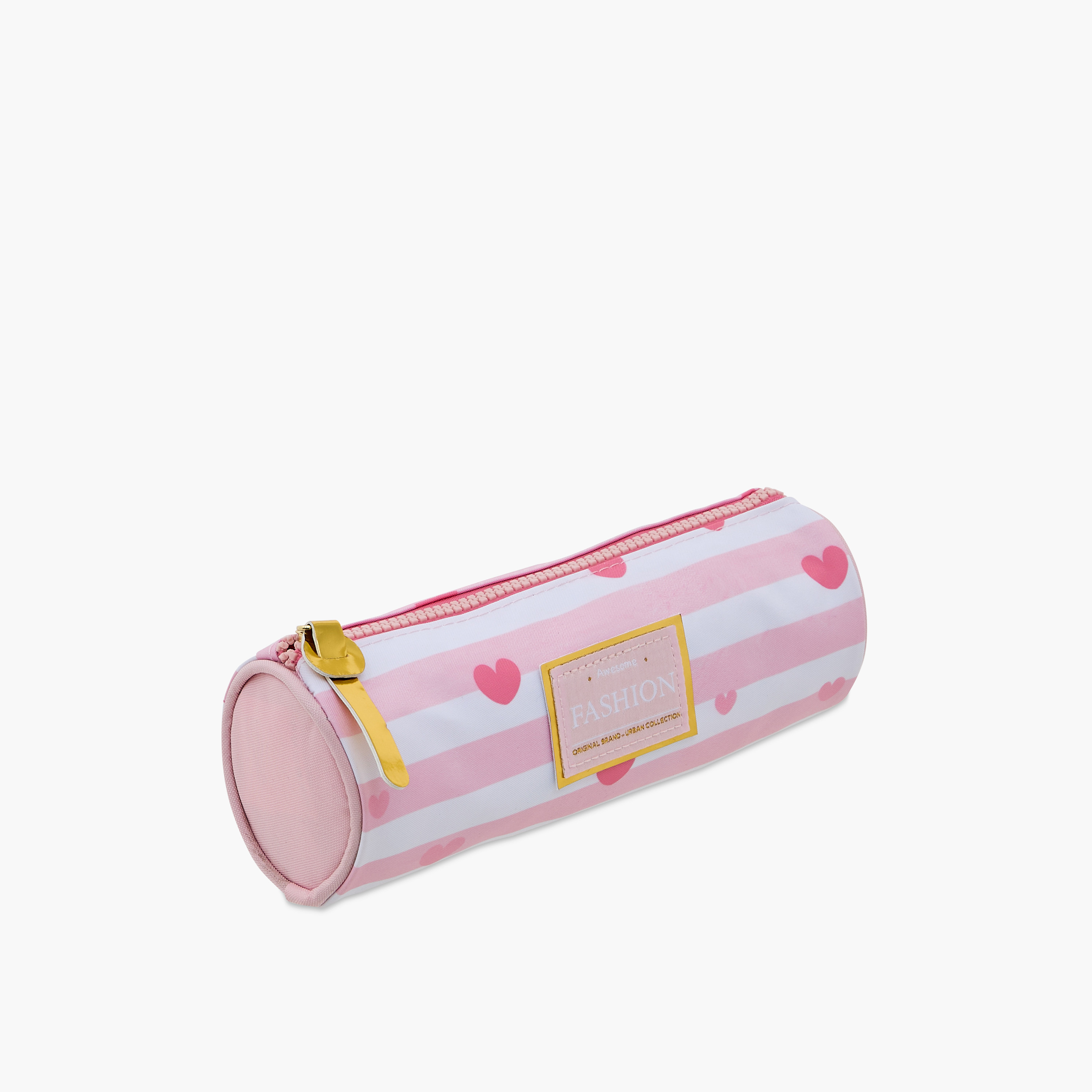 Juniors Striped Heart Print Pencil Pouch with Zip Closure-school-stationery-pencilcases-image-3