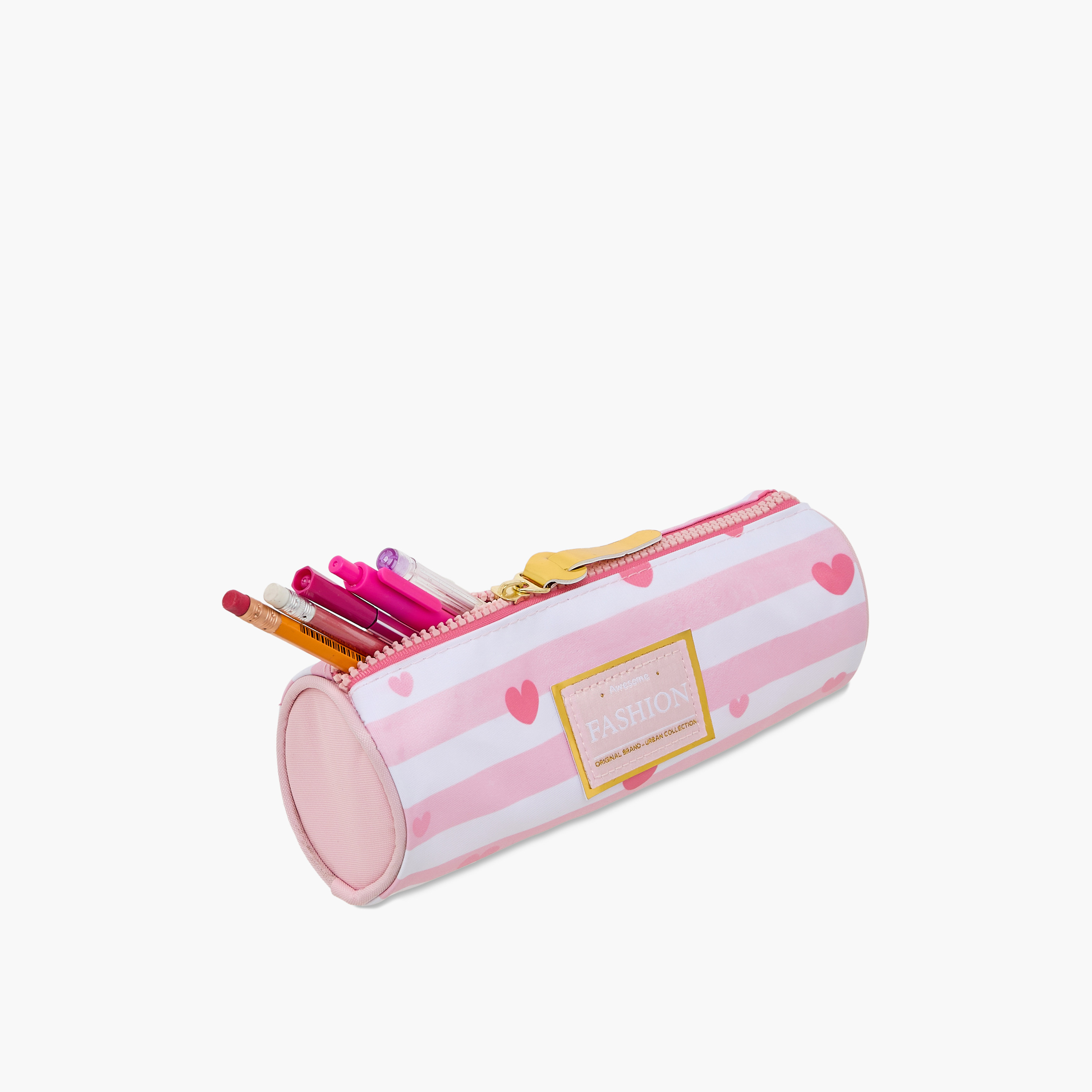 Juniors Striped Heart Print Pencil Pouch with Zip Closure-school-stationery-pencilcases-image-6