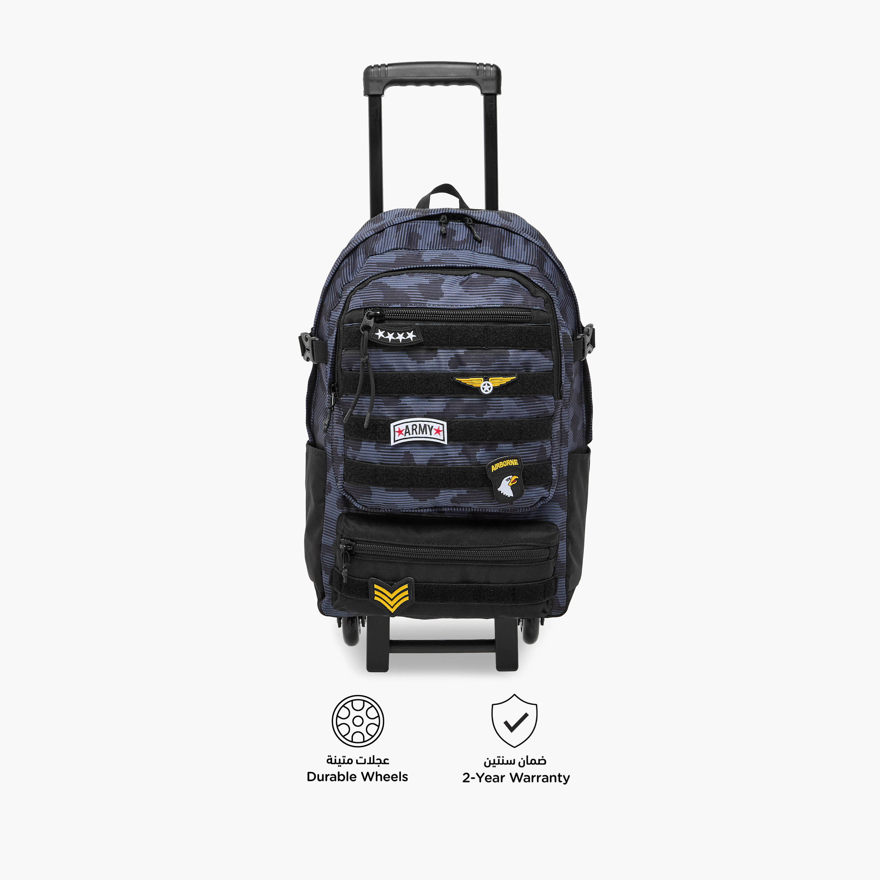 شنطة ترولي للأولاد 8-13 سنة بحزام قابل للتعديل وتصميم مونوجرام من جونيورز-school-bagsandbackpacks-trolleybags-image-5