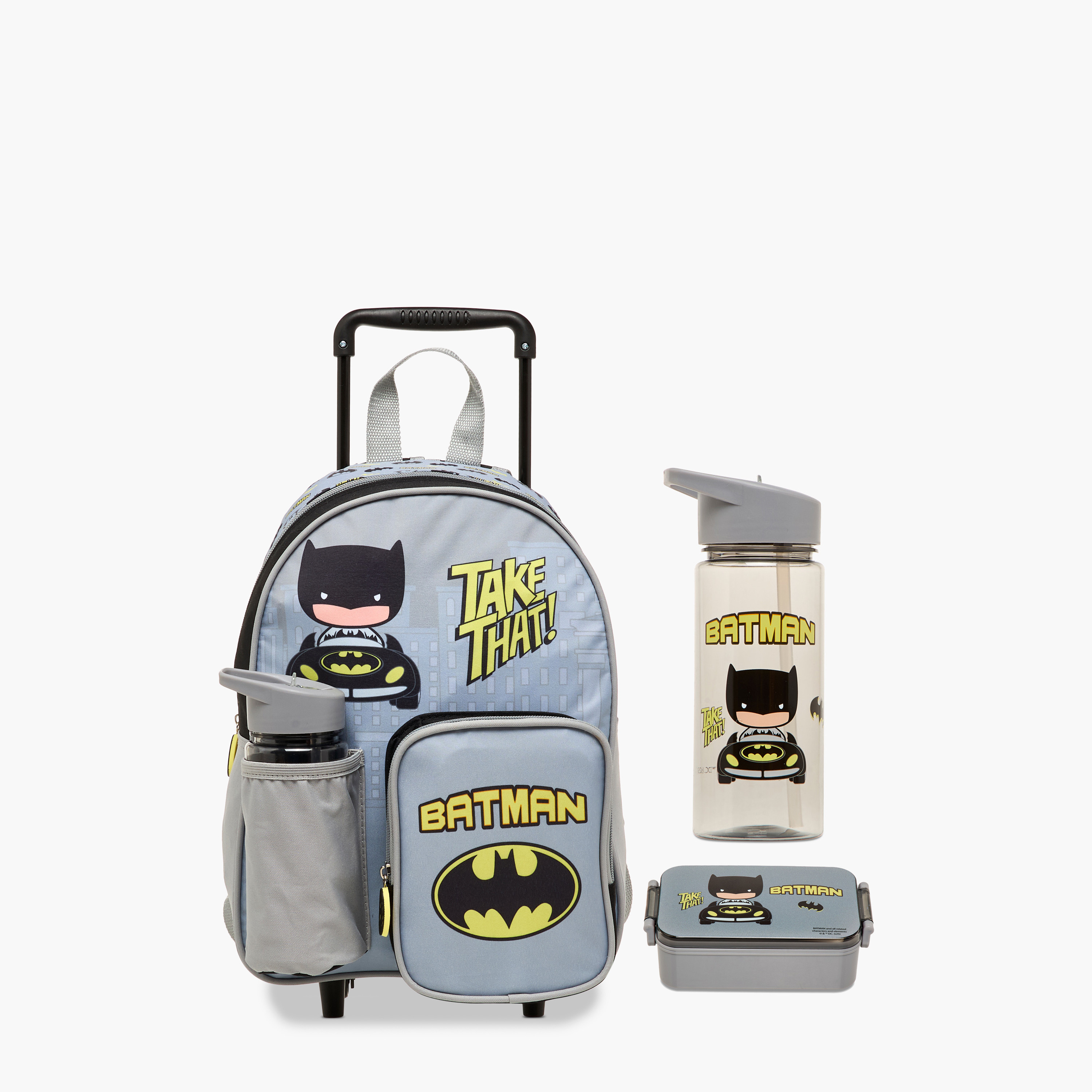 Batman Print Trolley Backpack with Retractable Handle and Zip Closure - 13 inches-school-bagsandbackpacks-trolleybags-image-1