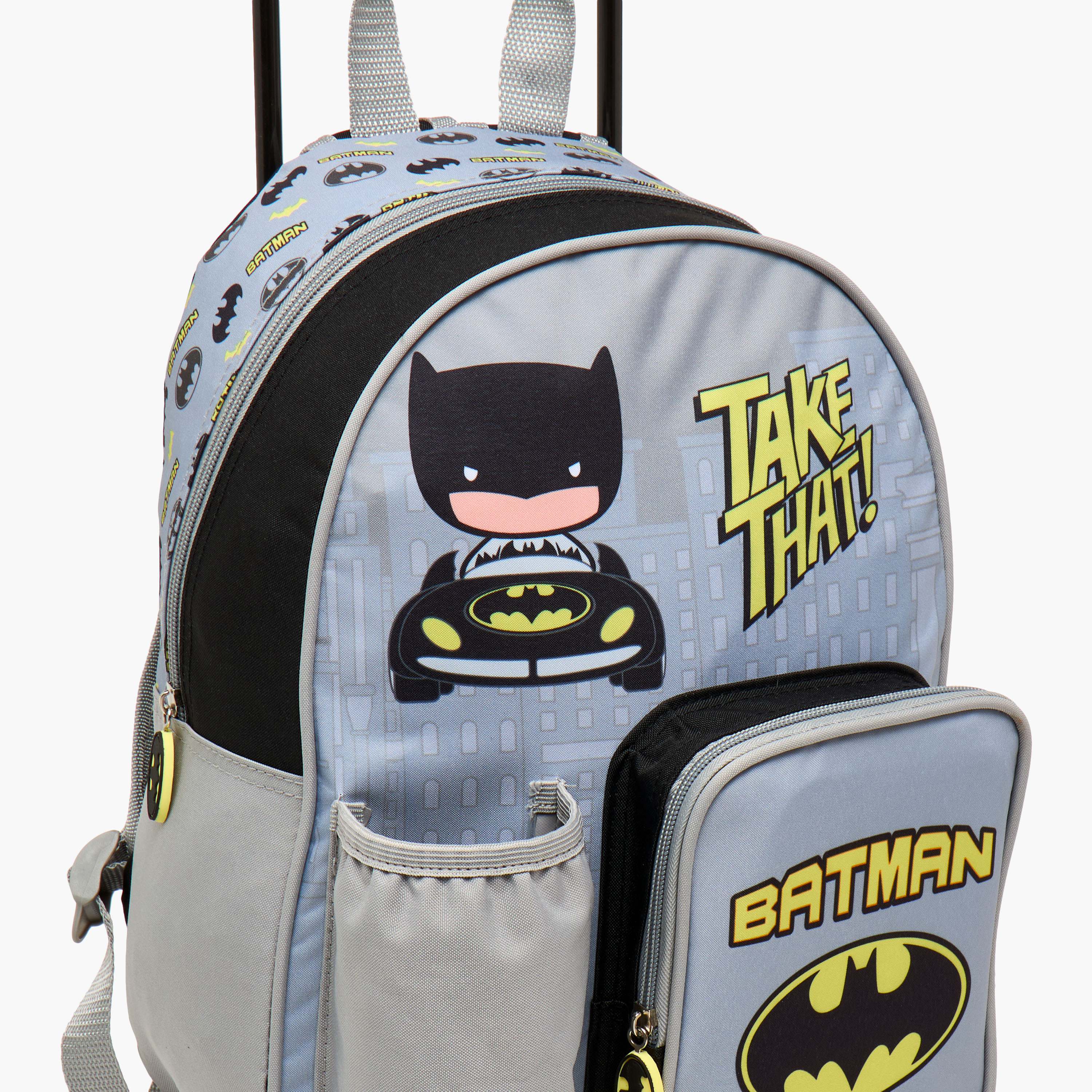 Batman Print Trolley Backpack with Retractable Handle and Zip Closure - 13 inches-school-bagsandbackpacks-trolleybags-image-13