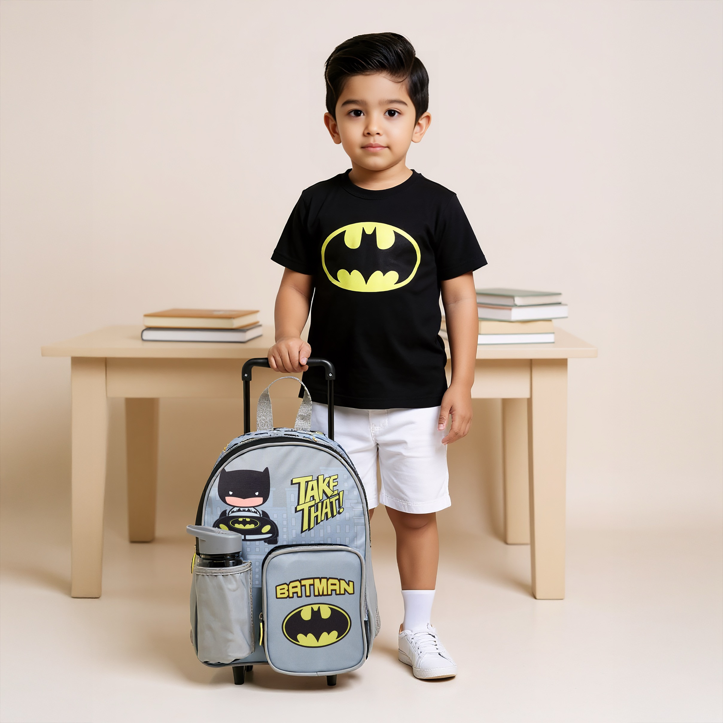 Batman Print Trolley Backpack with Retractable Handle and Zip Closure - 13 inches-school-bagsandbackpacks-trolleybags-image-2