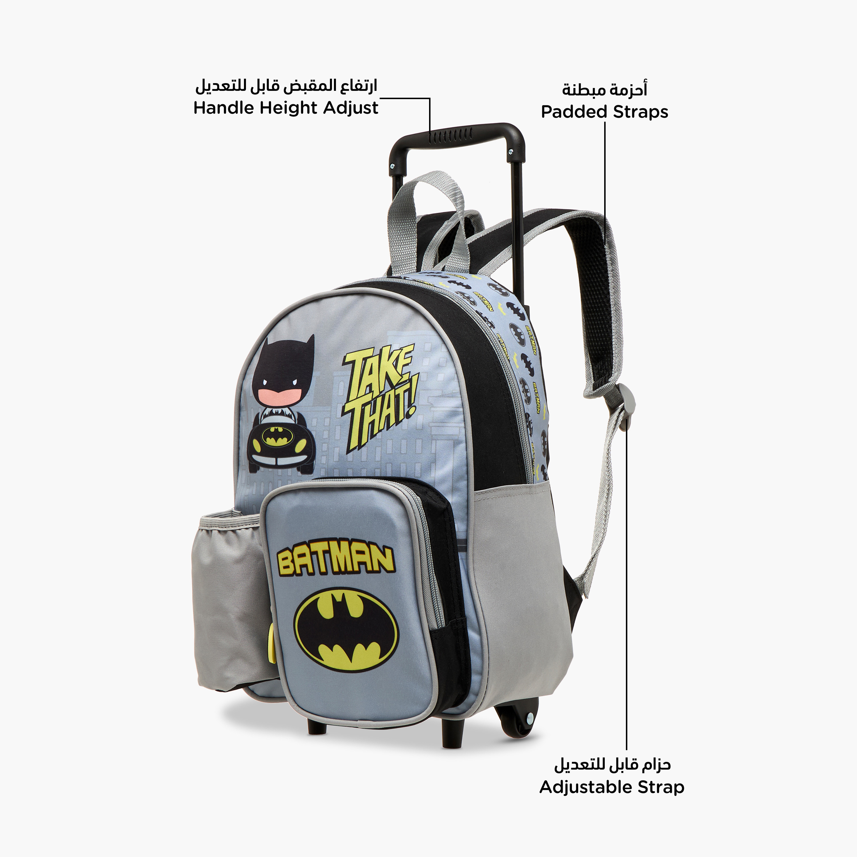 Batman Print Trolley Backpack with Retractable Handle and Zip Closure - 13 inches-school-bagsandbackpacks-trolleybags-image-9