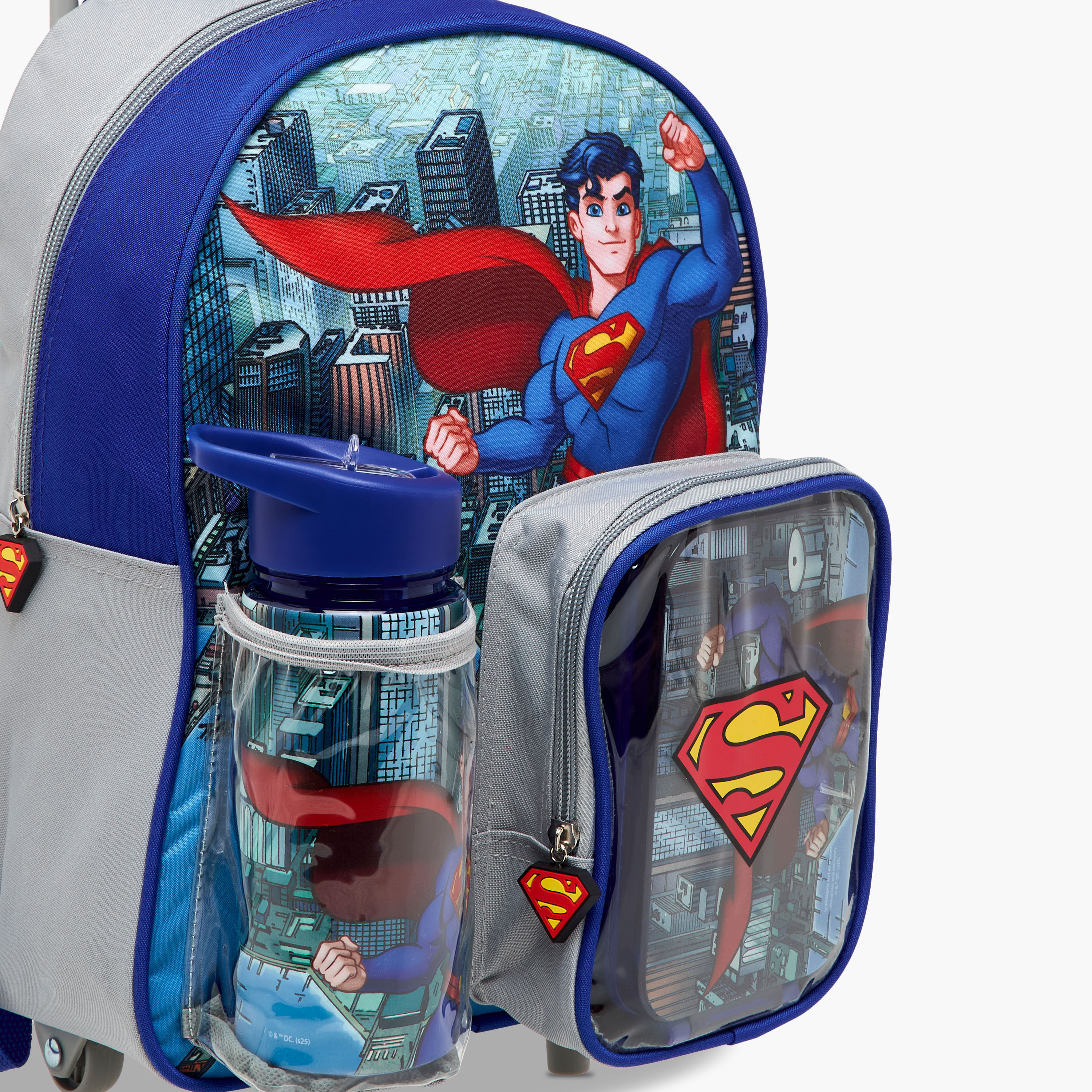 Superman Print Trolley Backpack with Retractable Handle and Zip Closure - 13 inches-school-bagsandbackpacks-trolleybags-image-14