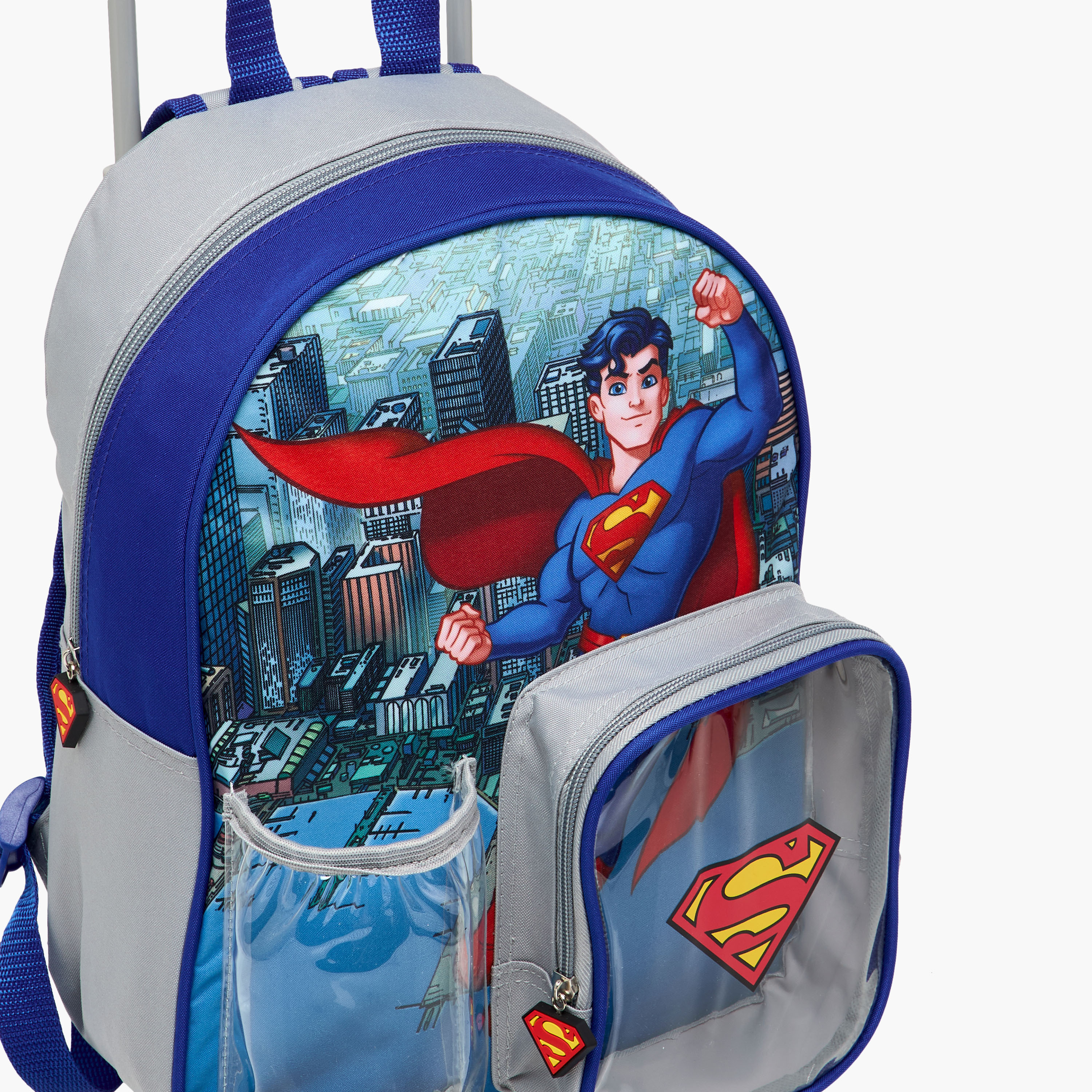 Superman Print Trolley Backpack with Retractable Handle and Zip Closure - 13 inches-school-bagsandbackpacks-trolleybags-image-15