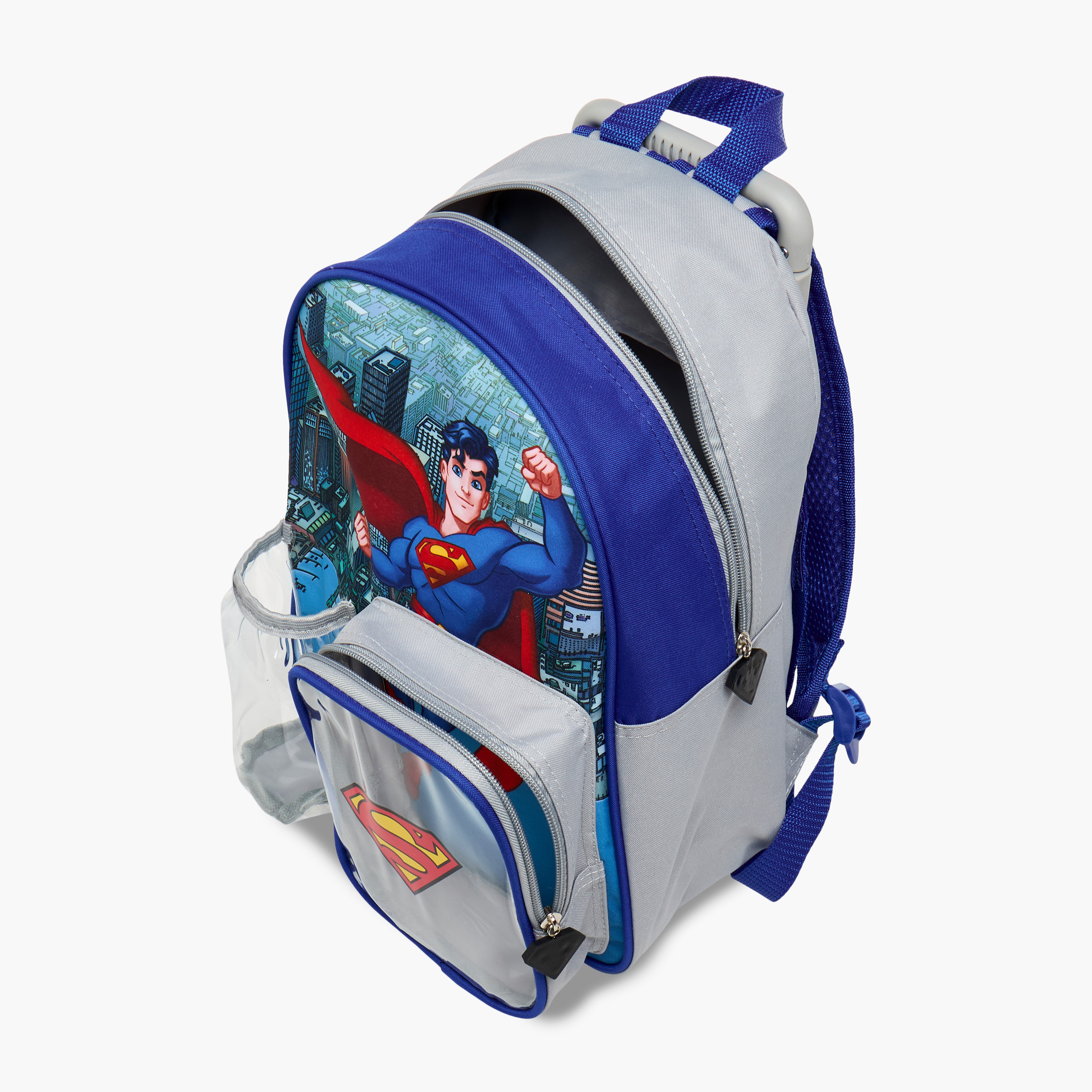 Superman Print Trolley Backpack with Retractable Handle and Zip Closure - 13 inches-school-bagsandbackpacks-trolleybags-image-16