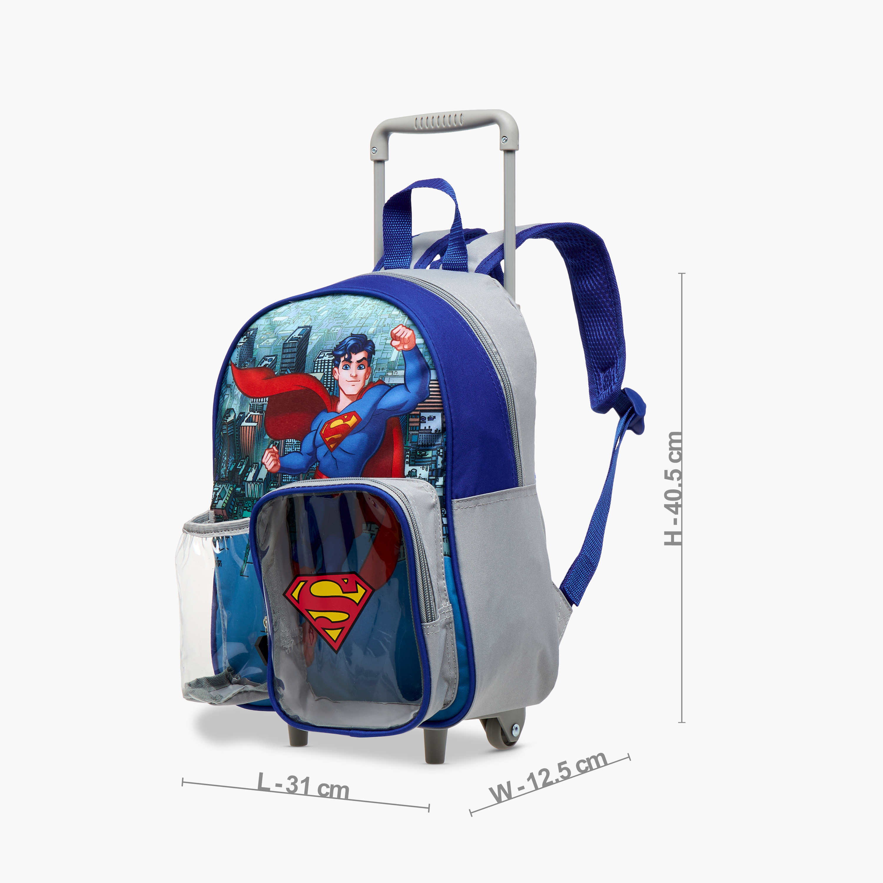 Superman Print Trolley Backpack with Retractable Handle and Zip Closure - 13 inches-school-bagsandbackpacks-trolleybags-image-3