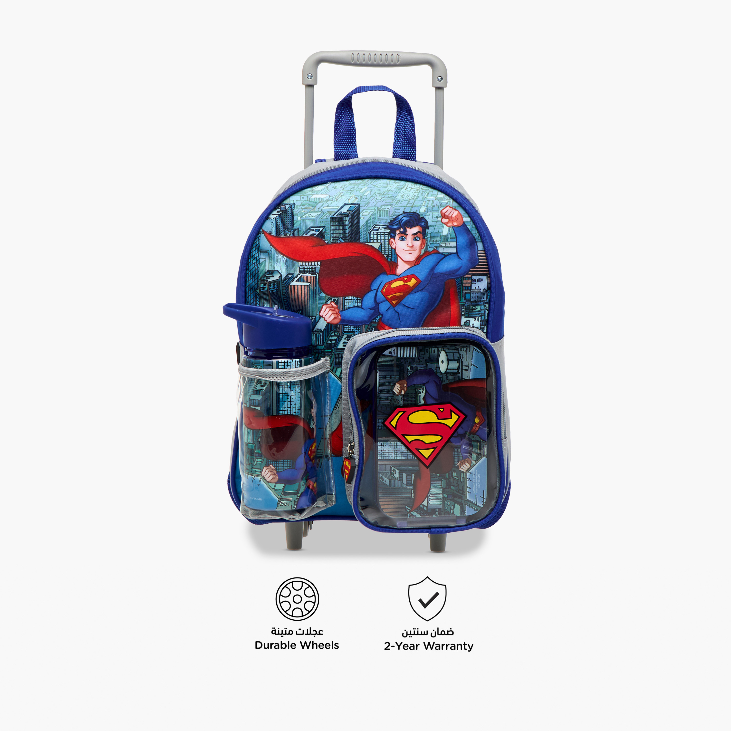 Superman Print Trolley Backpack with Retractable Handle and Zip Closure - 13 inches-school-bagsandbackpacks-trolleybags-image-4