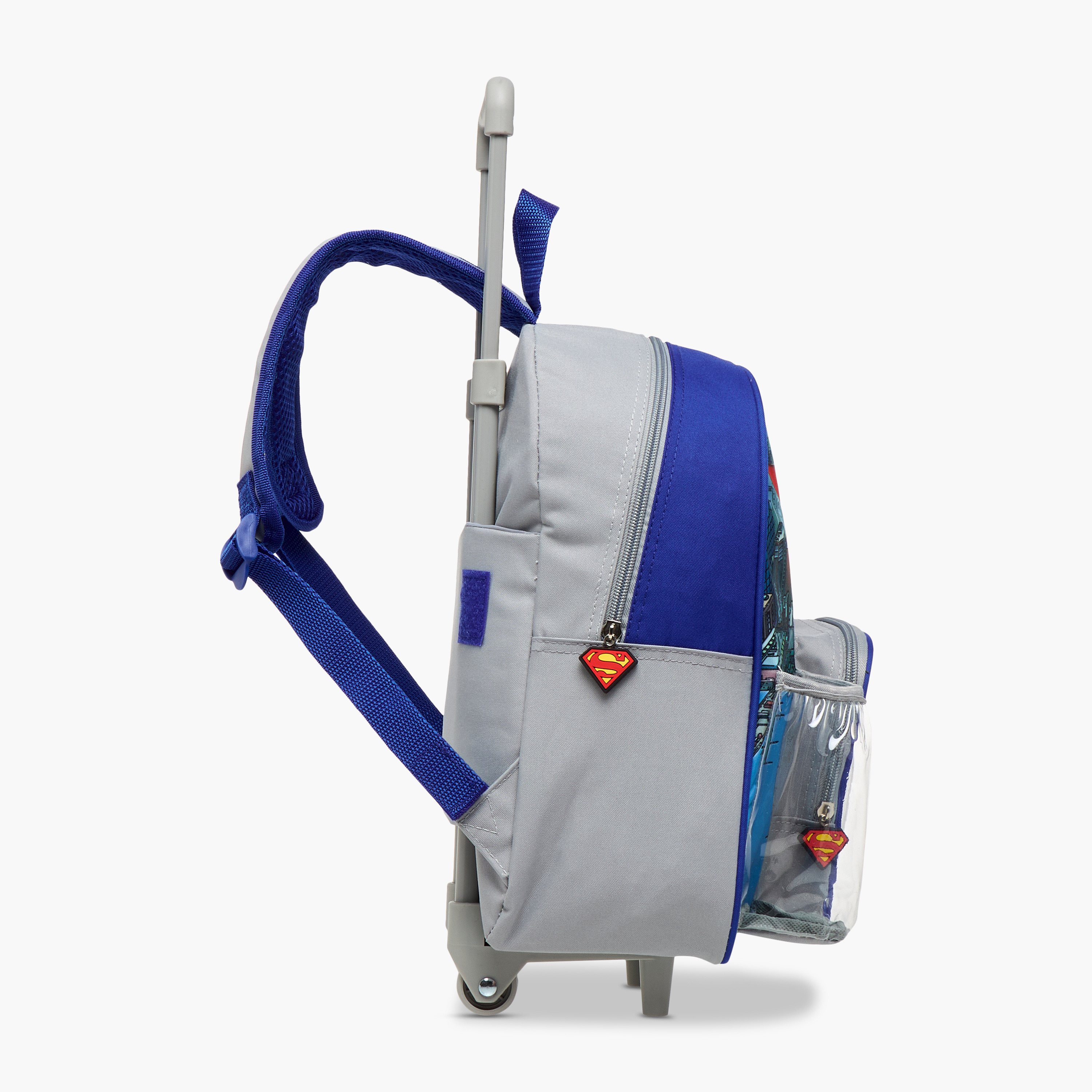 Superman Print Trolley Backpack with Retractable Handle and Zip Closure - 13 inches-school-bagsandbackpacks-trolleybags-image-5