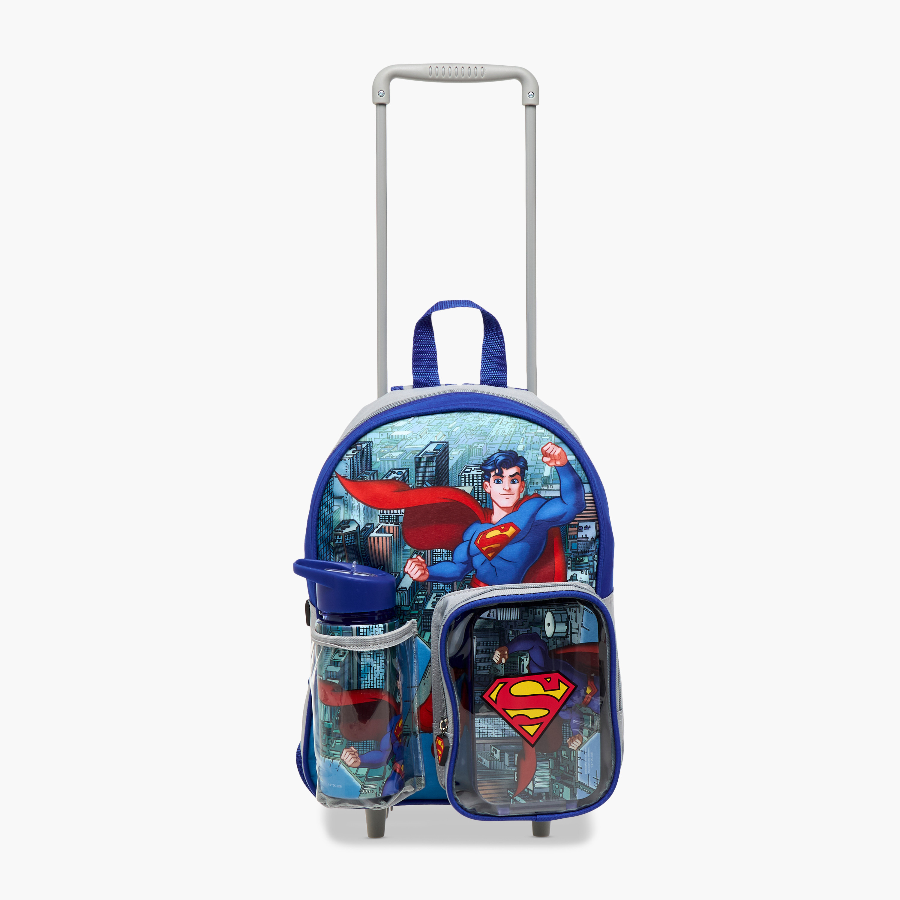 Superman Print Trolley Backpack with Retractable Handle and Zip Closure - 13 inches-school-bagsandbackpacks-trolleybags-image-8