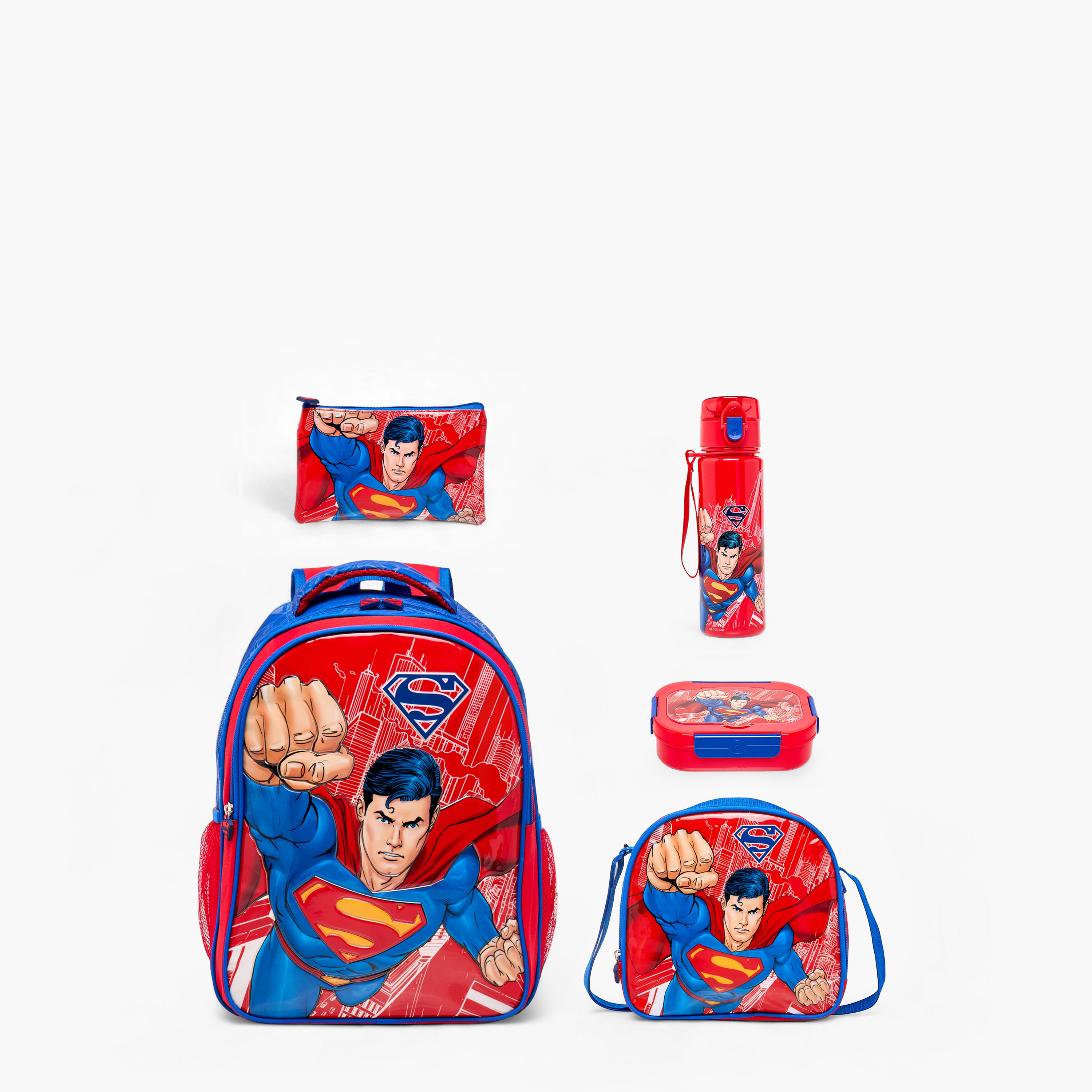 Superman Print 5-Piece Backpack Set -16 inches-school-bagsandbackpacks-sets-image-1