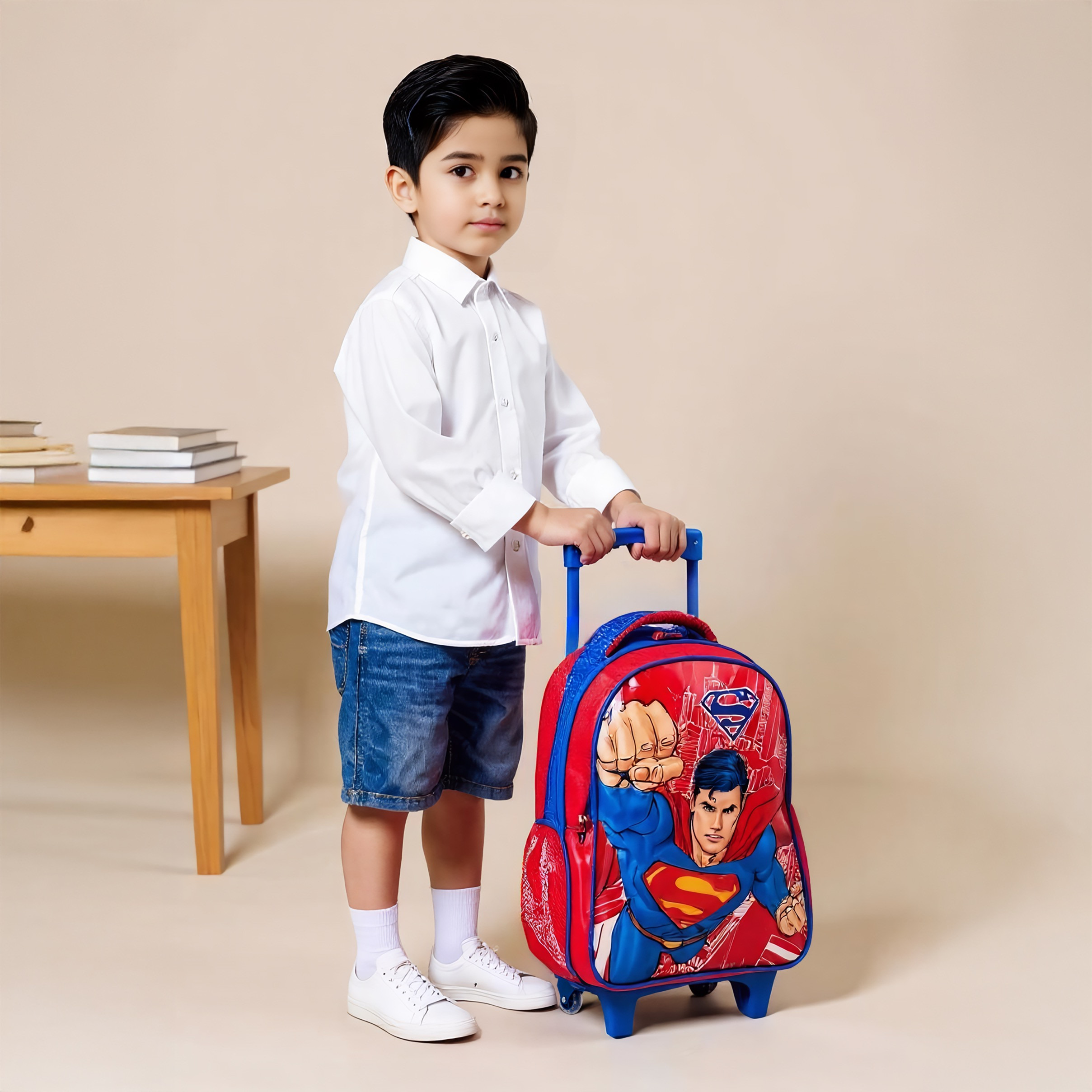 Superman Print 5-Piece Trolley Backpack Set -16 inches-school-bagsandbackpacks-trolleybags-image-2