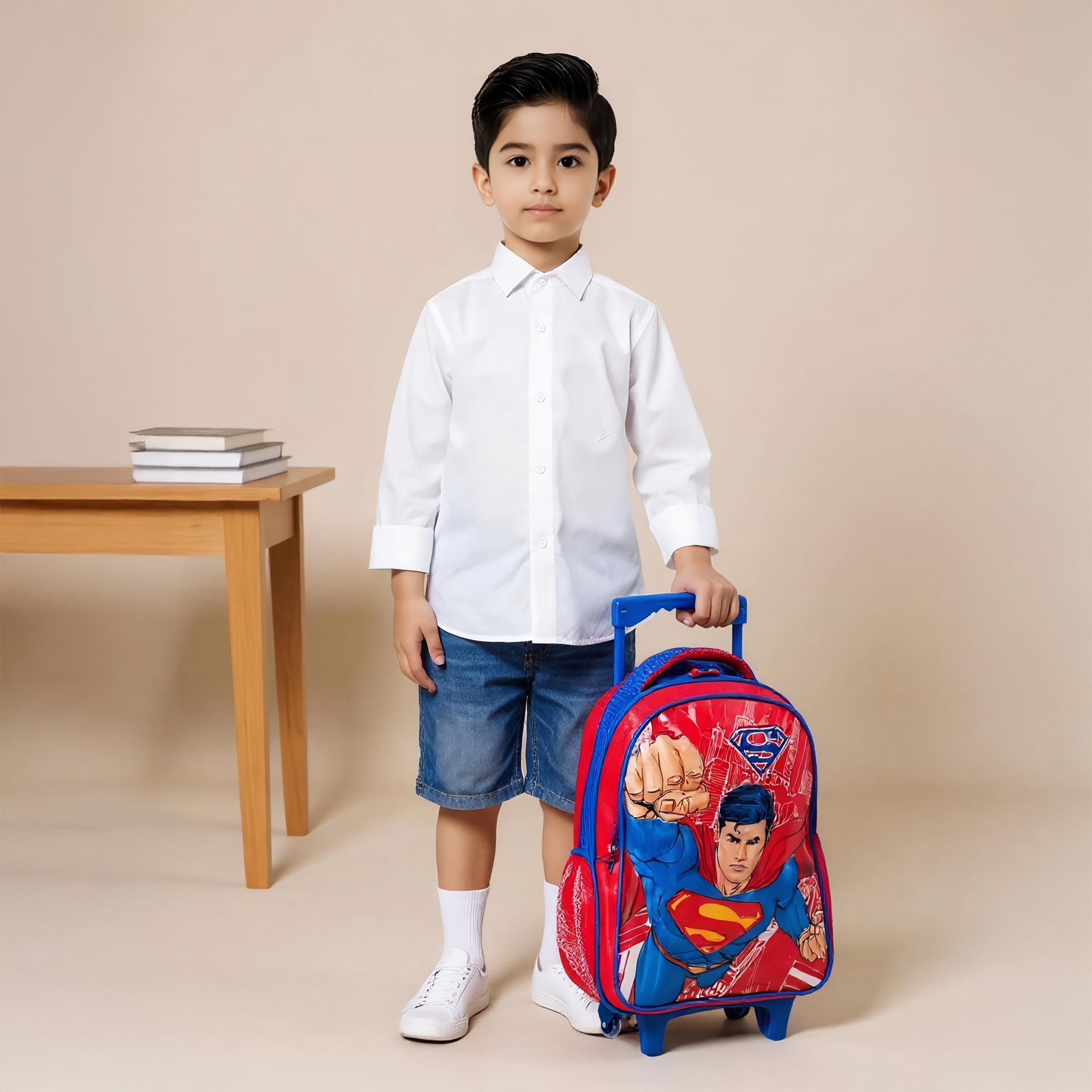 Superman Print 5-Piece Trolley Backpack Set -16 inches-school-bagsandbackpacks-trolleybags-image-3