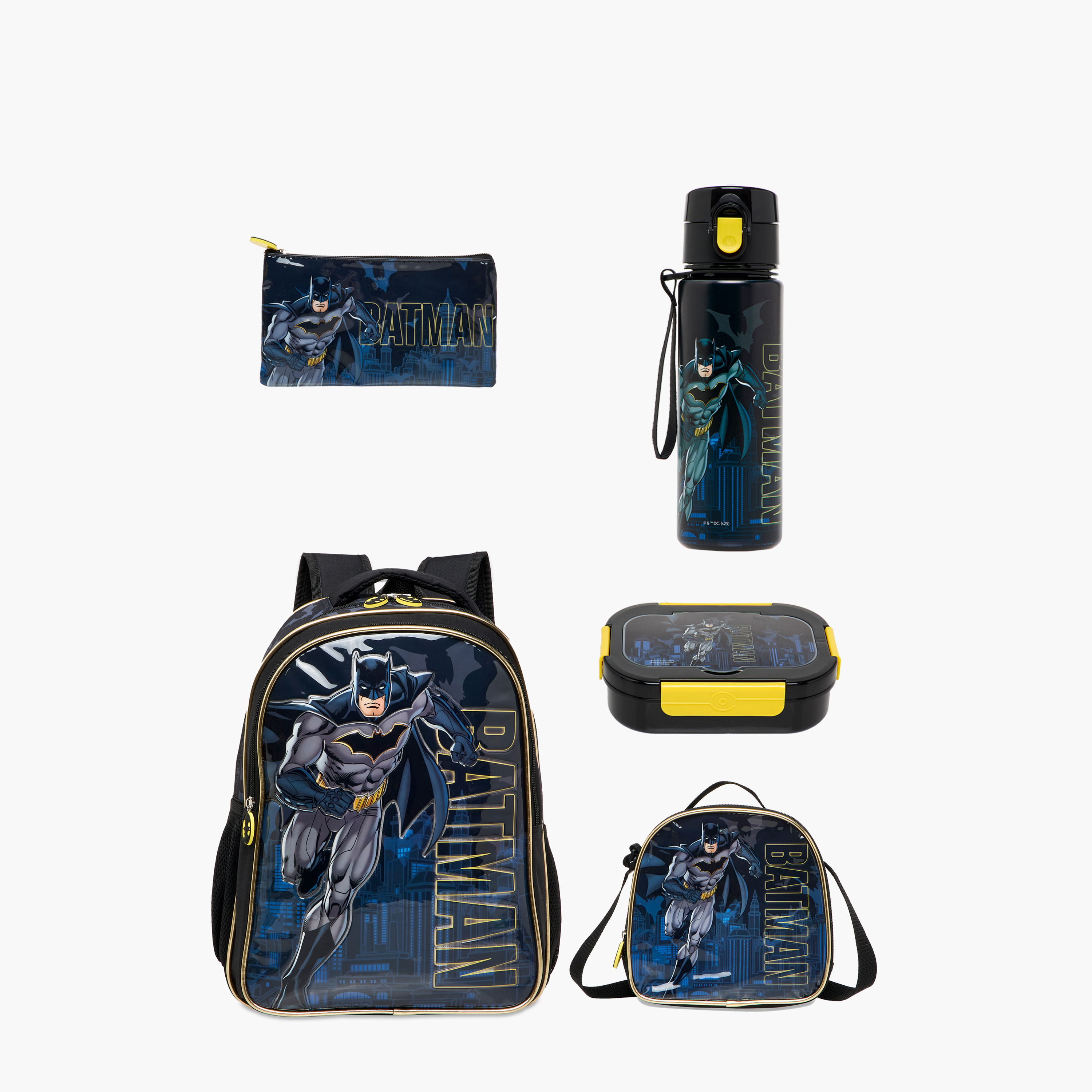 Batman Print 5-Piece Backpack Set - 16 inches-school-bagsandbackpacks-sets-image-1