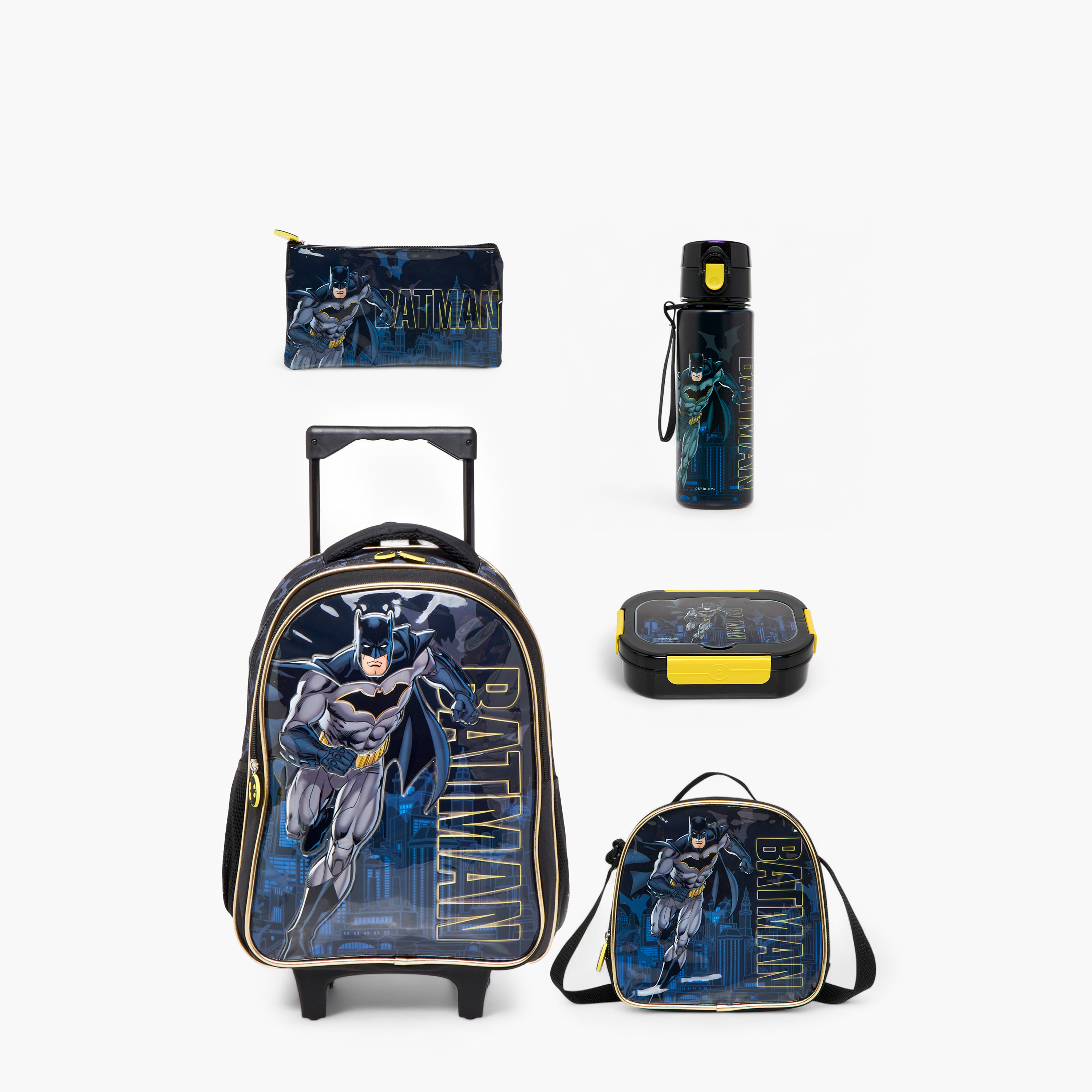 Batman Print 5-Piece Trolley Backpack Set -16 inches-school-bagsandbackpacks-trolleybags-image-1
