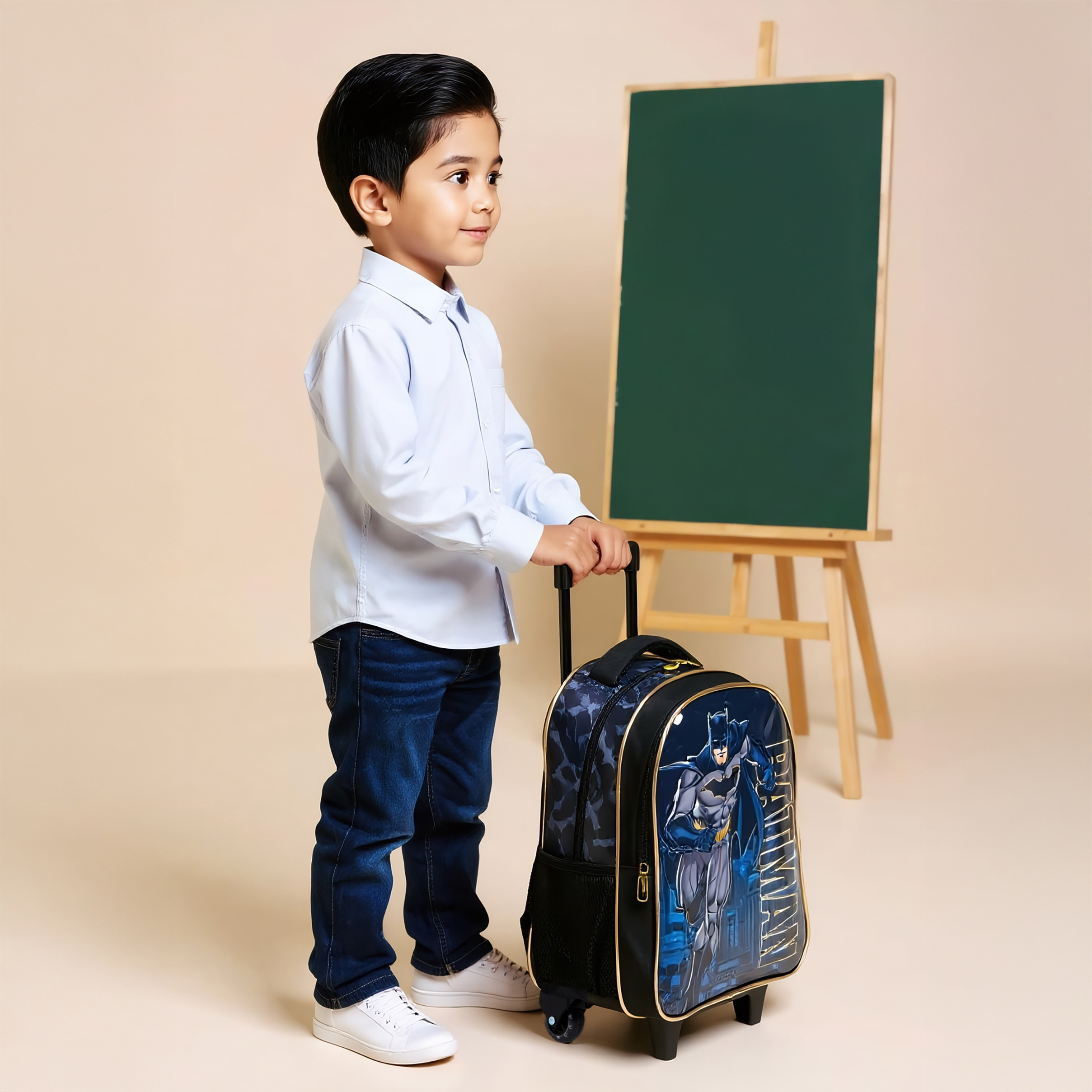 Batman Print 5-Piece Trolley Backpack Set -16 inches-school-bagsandbackpacks-trolleybags-image-3