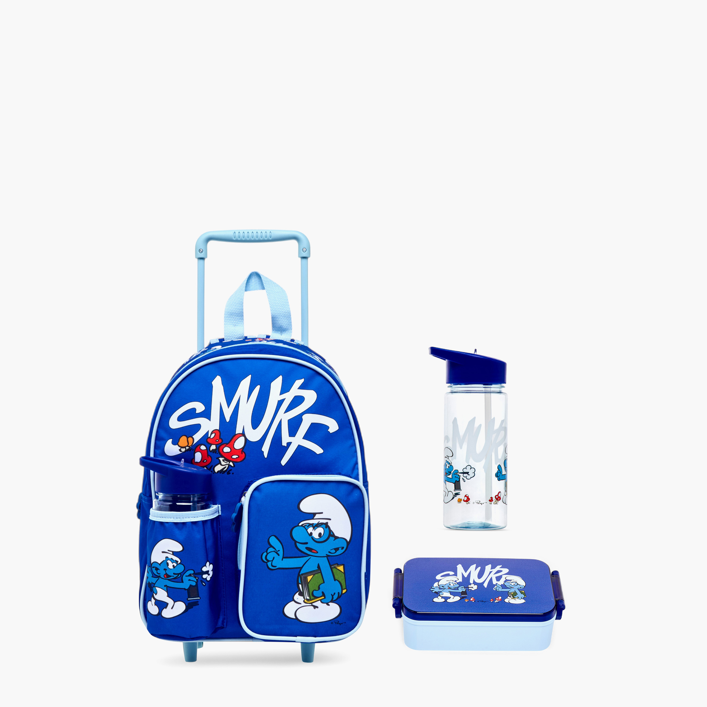 IMPS Smurf Print 3-Piece Trolley Backpack Set - 13 inches-school-bagsandbackpacks-sets-image-1