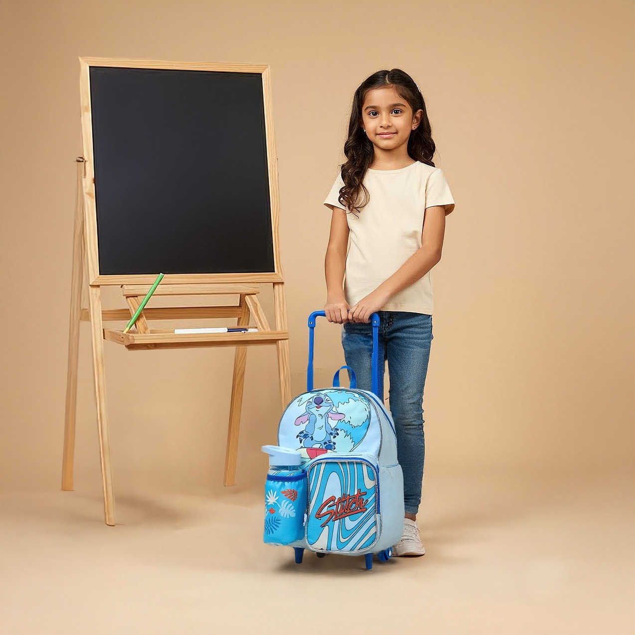Disney Stitch Trolley Bag for Boys 5-8 Years with Retractable Handle -school-bagsandbackpacks-trolleybags-image-2