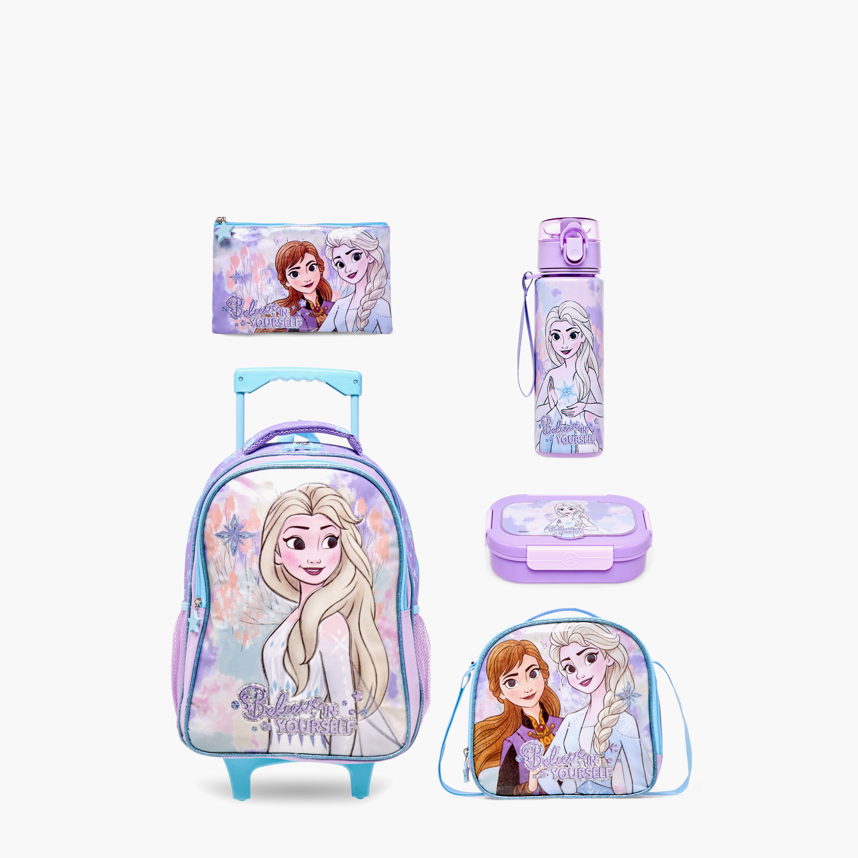 Disney Elsa Print 5-Piece Trolley Backpack Set -16 inches-school-bagsandbackpacks-trolleybags-image-1