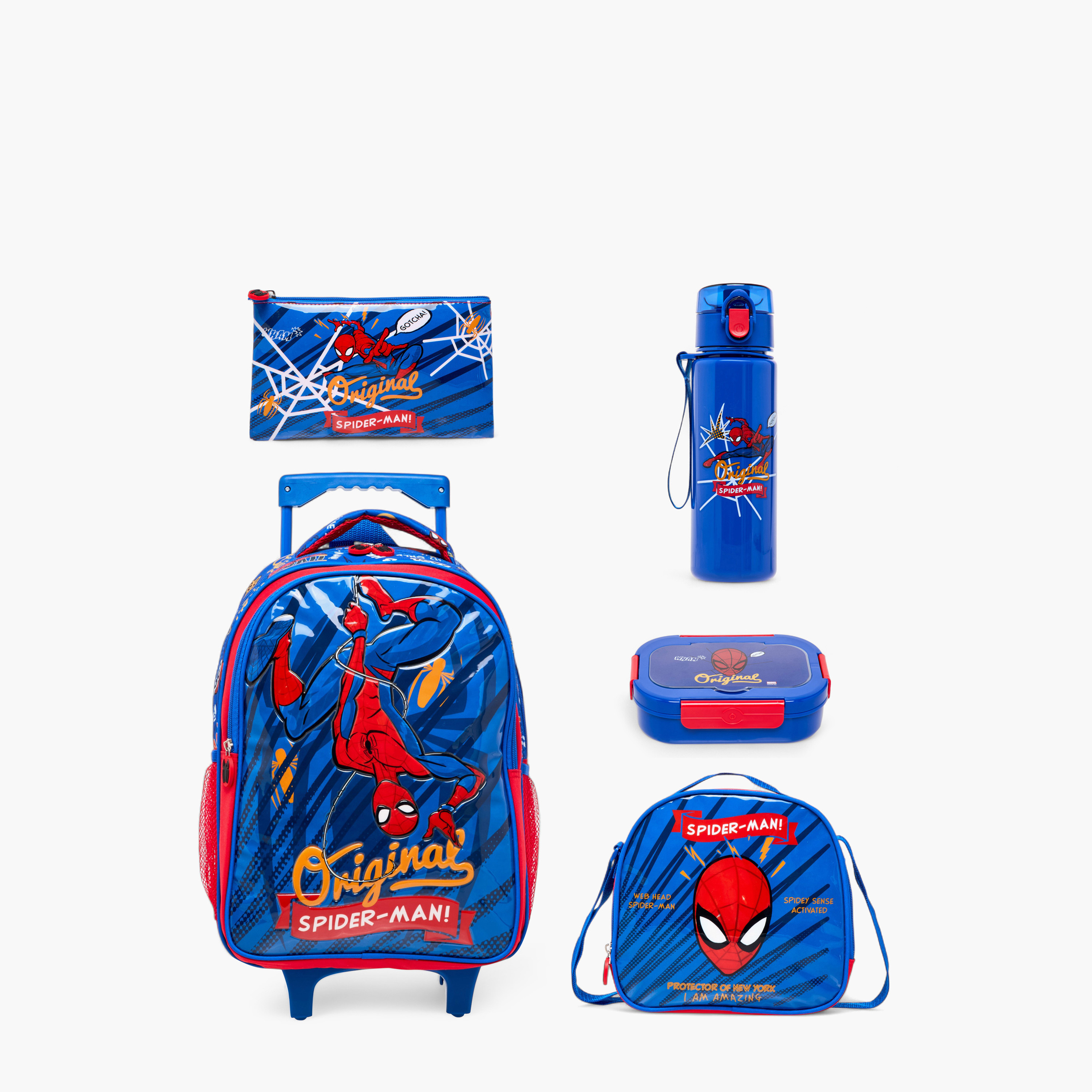 طقم شنطة ترولي 5 قطع بطبعات سبايدر مان - 16 بوصة-school-bagsandbackpacks-trolleybags-image-1