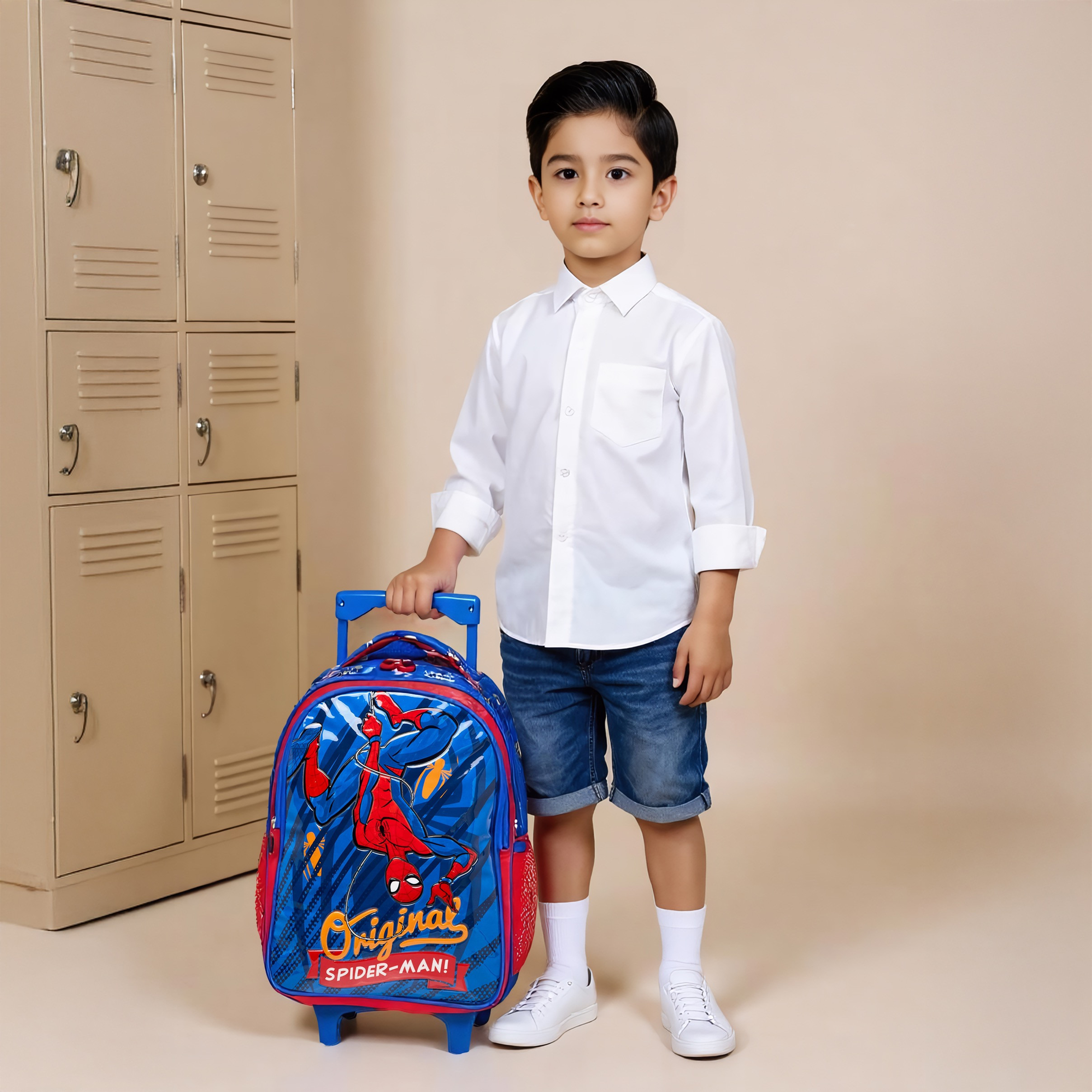 طقم شنطة ترولي 5 قطع بطبعات سبايدر مان - 16 بوصة-school-bagsandbackpacks-trolleybags-image-3