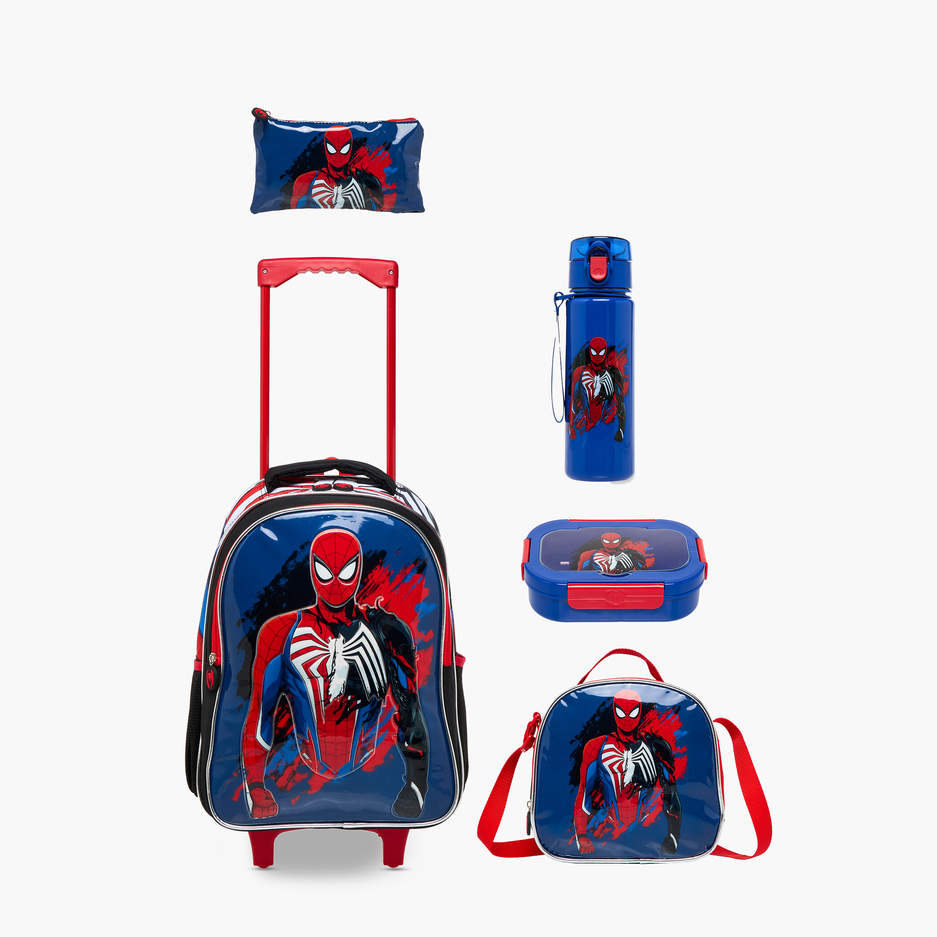طقم شنطة ظهر ترولي 5 قطع بطبعات سبايدرمان - 16 بوصة-school-bagsandbackpacks-trolleybags-image-1