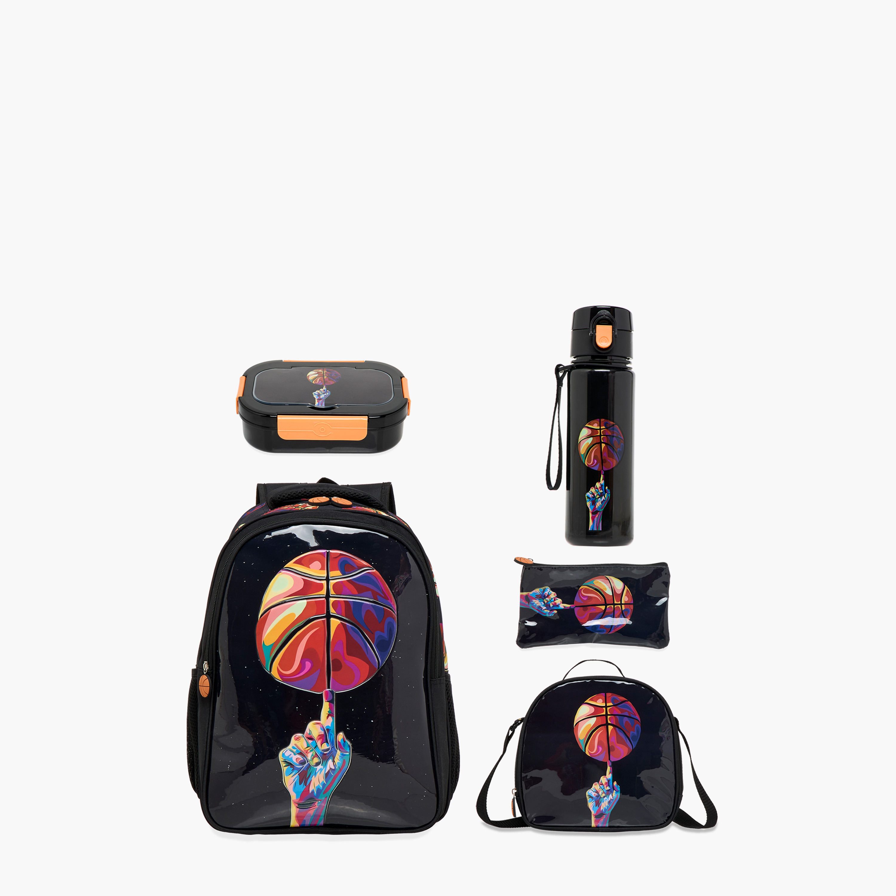 Juniors Basketball Print 5-Piece Backpack Set - 16 inches-school-bagsandbackpacks-sets-image-1