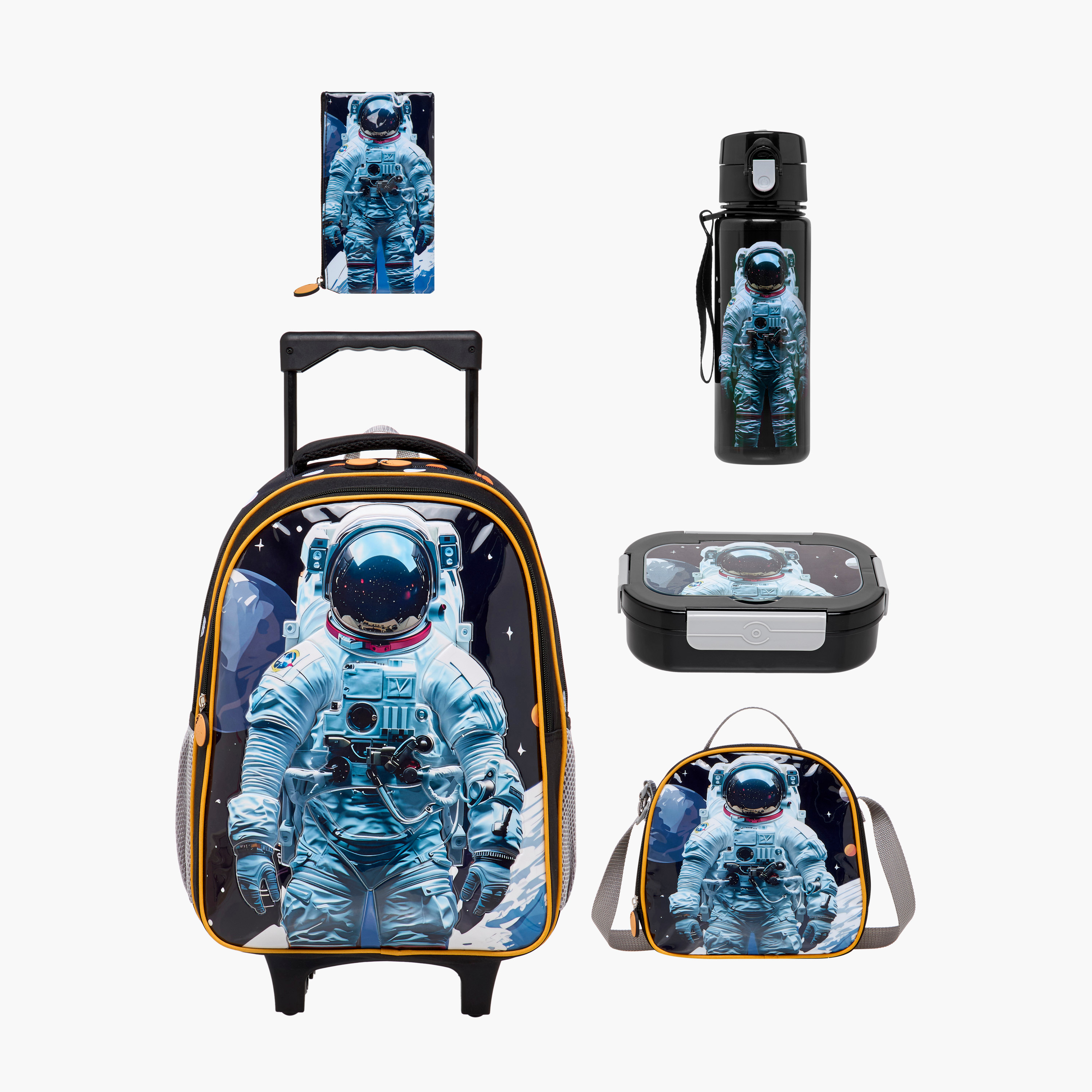 طقم شنطة ترولي وشنطة ظهر بطبعات 5 قطع رائد فضاء من جونيورز - 16 بوصة-school-bagsandbackpacks-trolleybags-image-10