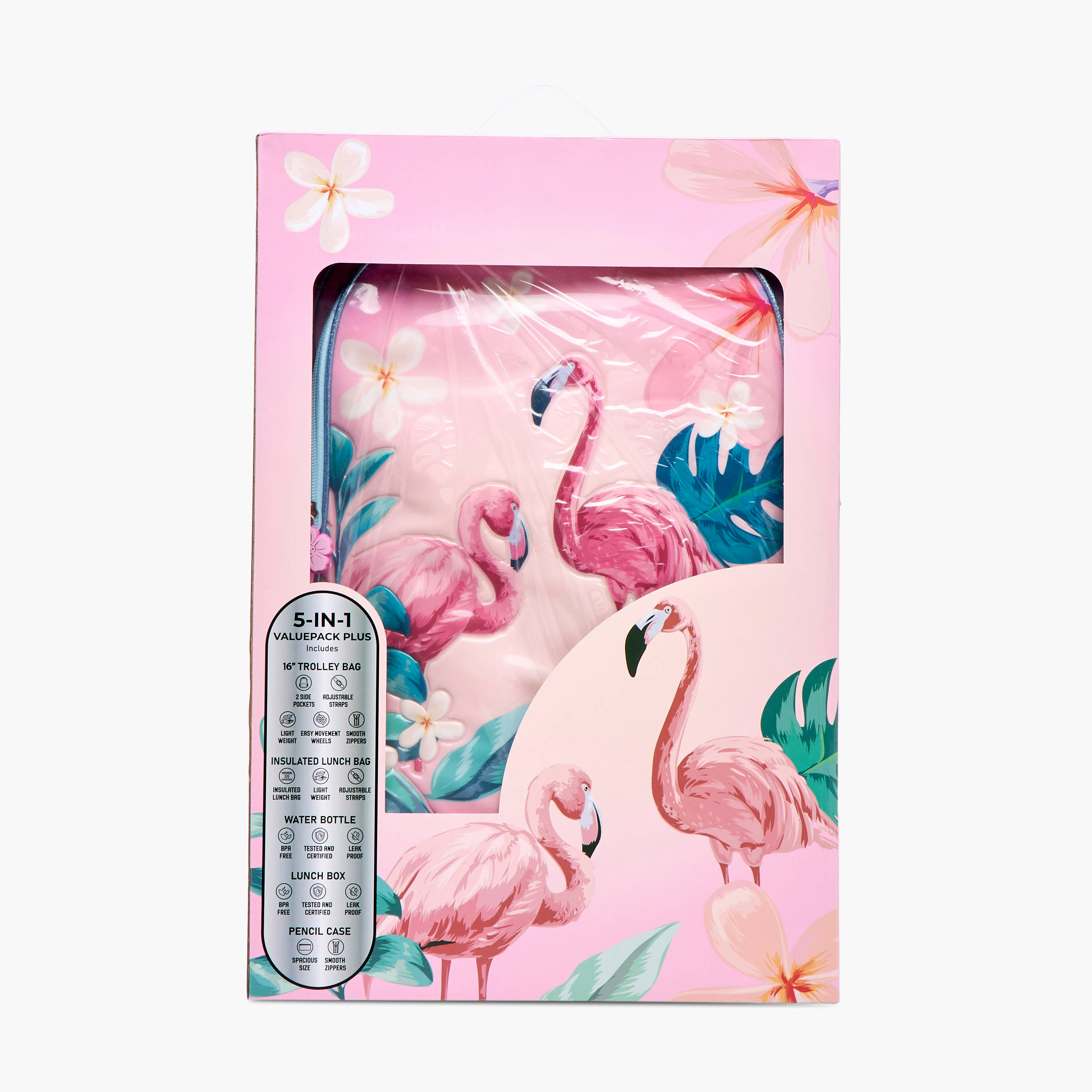Juniors 5-Piece Flamingo Print Trolley Backpack Set - 16 inches-school-bagsandbackpacks-trolleybags-image-25