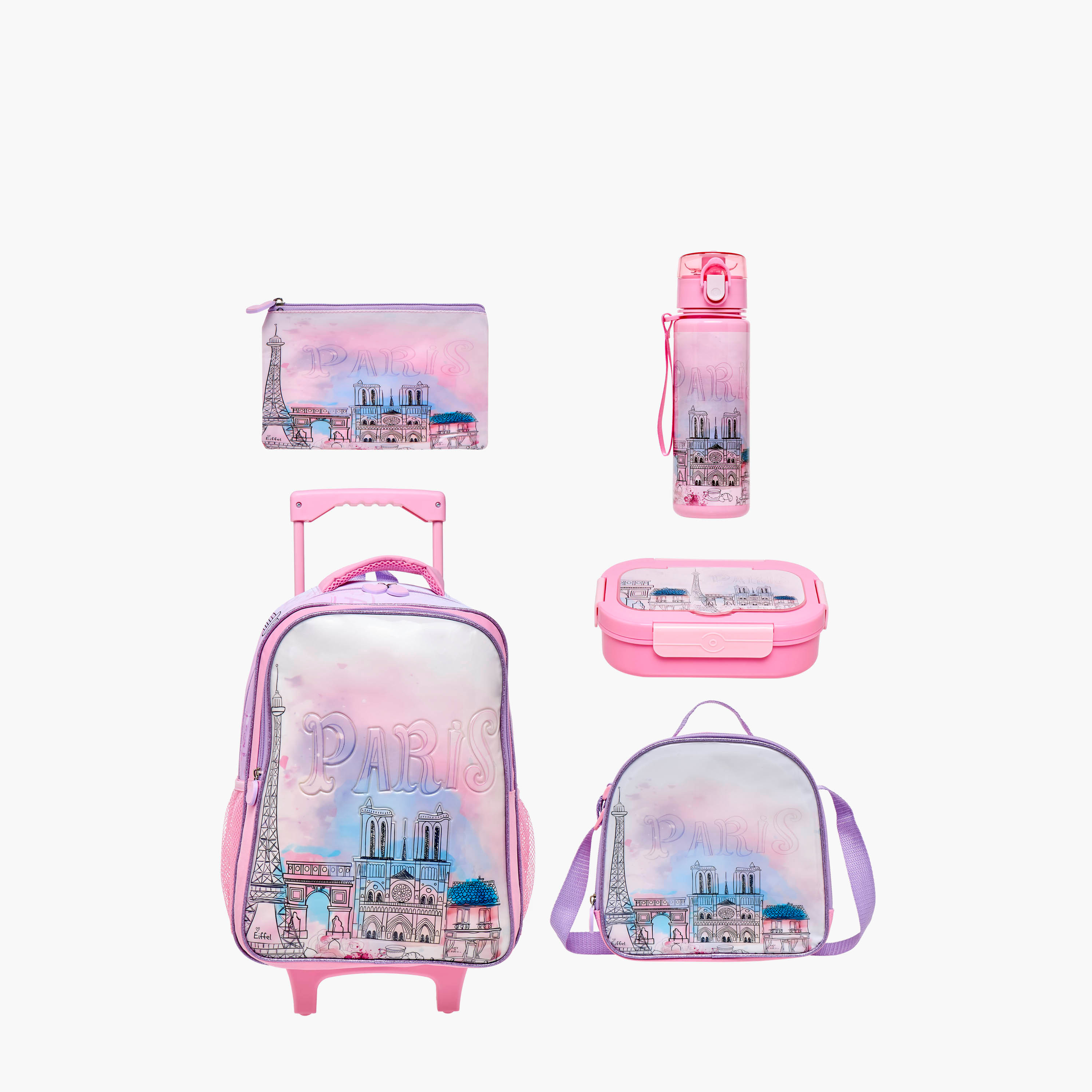 Juniors 5-Piece Paris Print Trolley Backpack Set - 16 inches-school-bagsandbackpacks-trolleybags-image-1