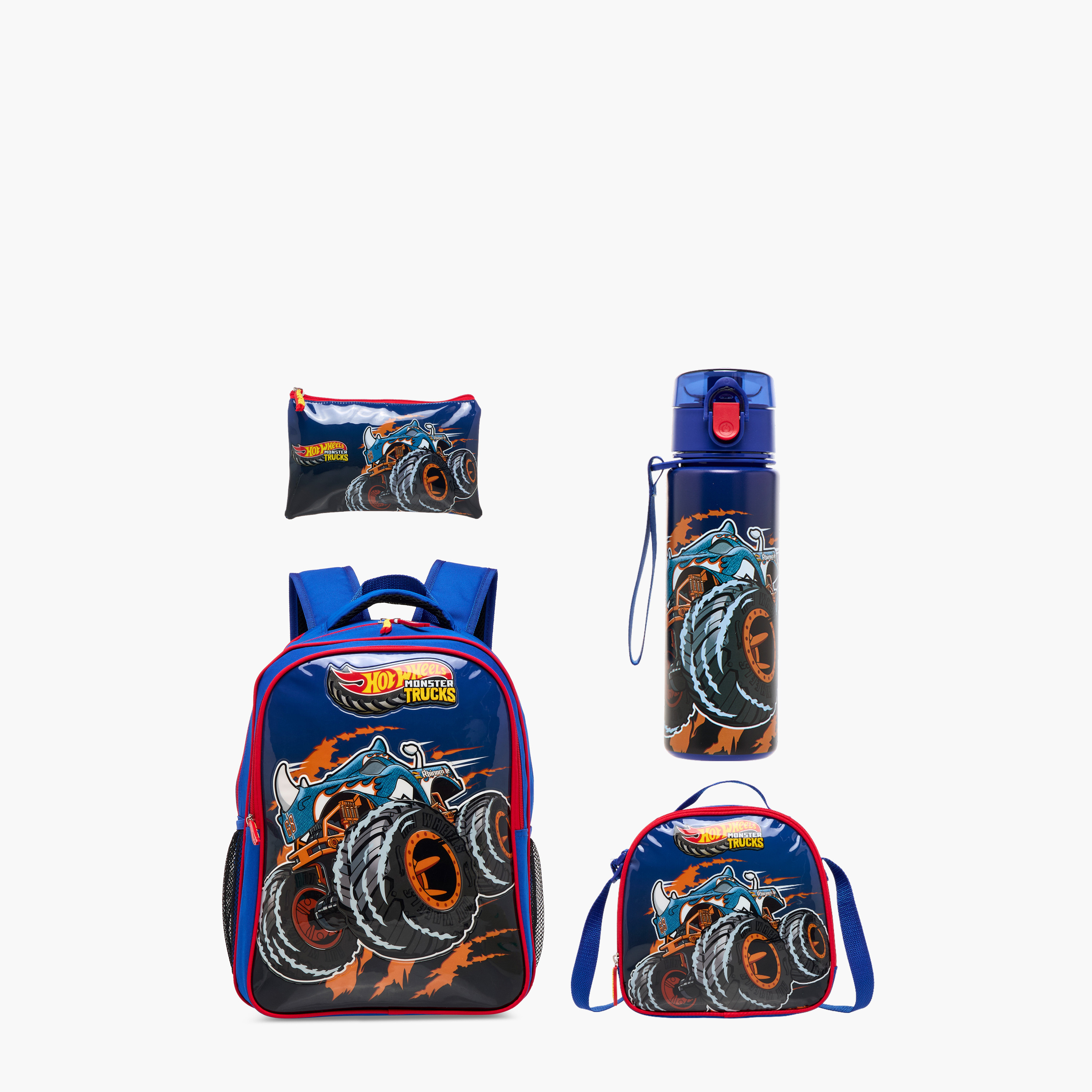 Hot Wheels 5-Piece Monster Truck Print Backpack Set - 16 inches-school-bagsandbackpacks-sets-image-1