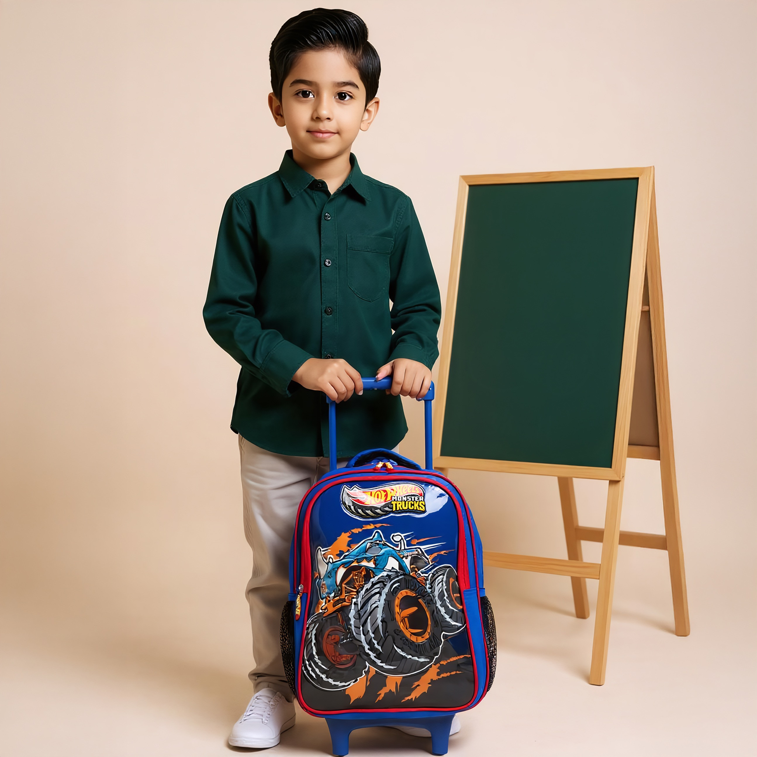 Hot Wheels 5-Piece Monster Truck Print Trolley Backpack Set - 16 inches-school-bagsandbackpacks-trolleybags-image-2