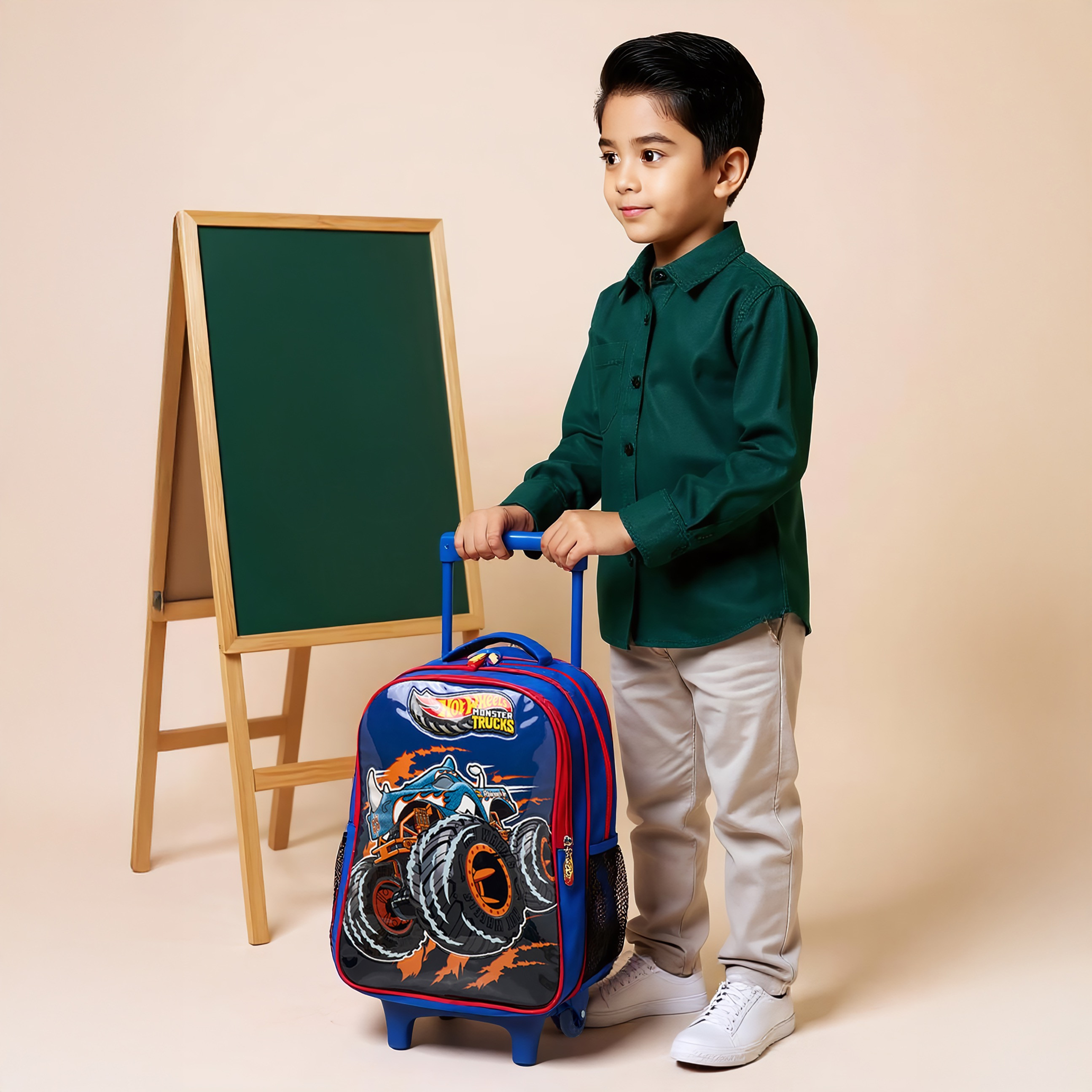 Hot Wheels 5-Piece Monster Truck Print Trolley Backpack Set - 16 inches-school-bagsandbackpacks-trolleybags-image-3